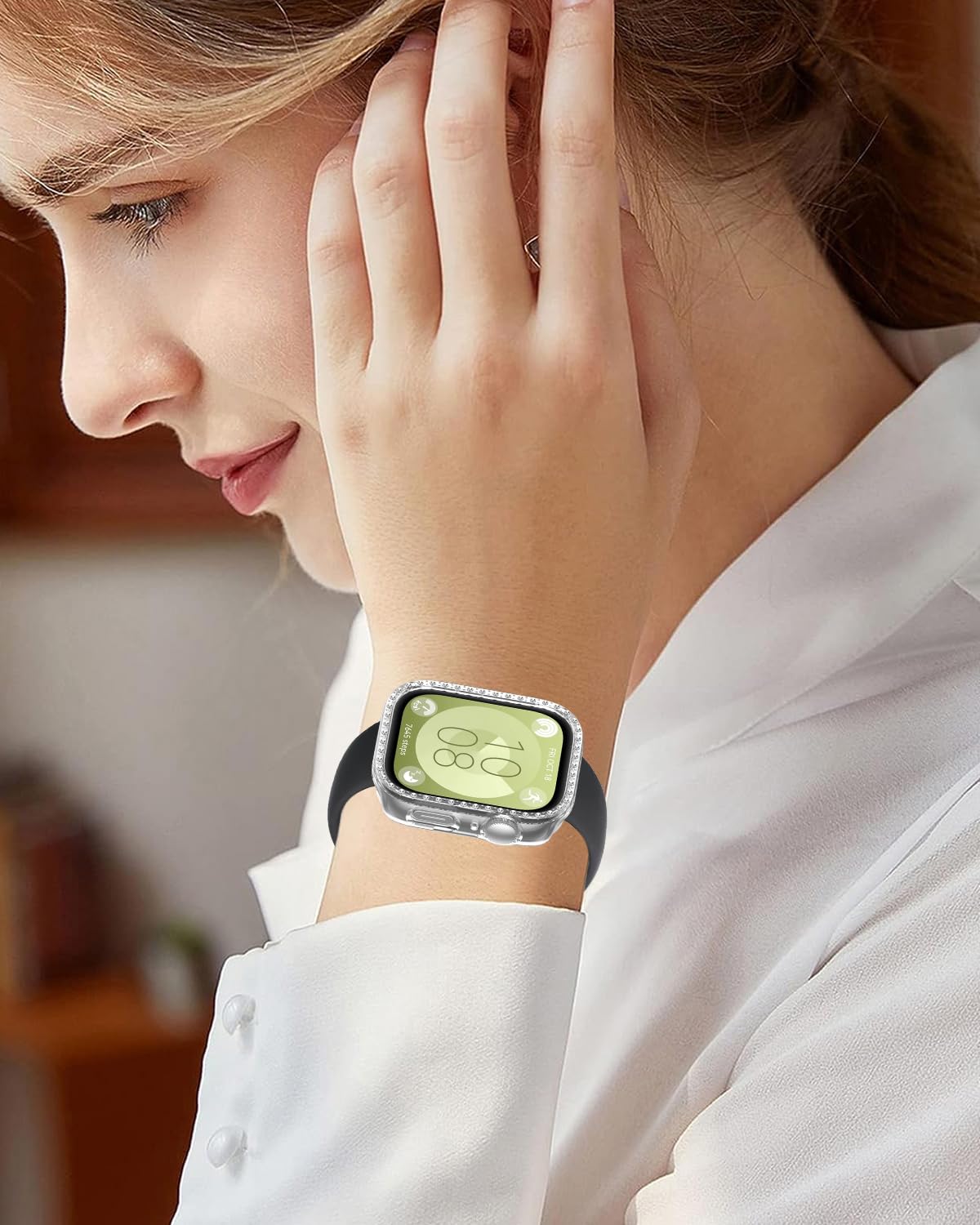 Miimall Błyszczące etui do Huawei Watch Fit 3, twarde etui z ramką PC, kryształowe diamenty ze strasu, smukłe etui ochronne do Huawei Watch Fit 3 - przezroczyste