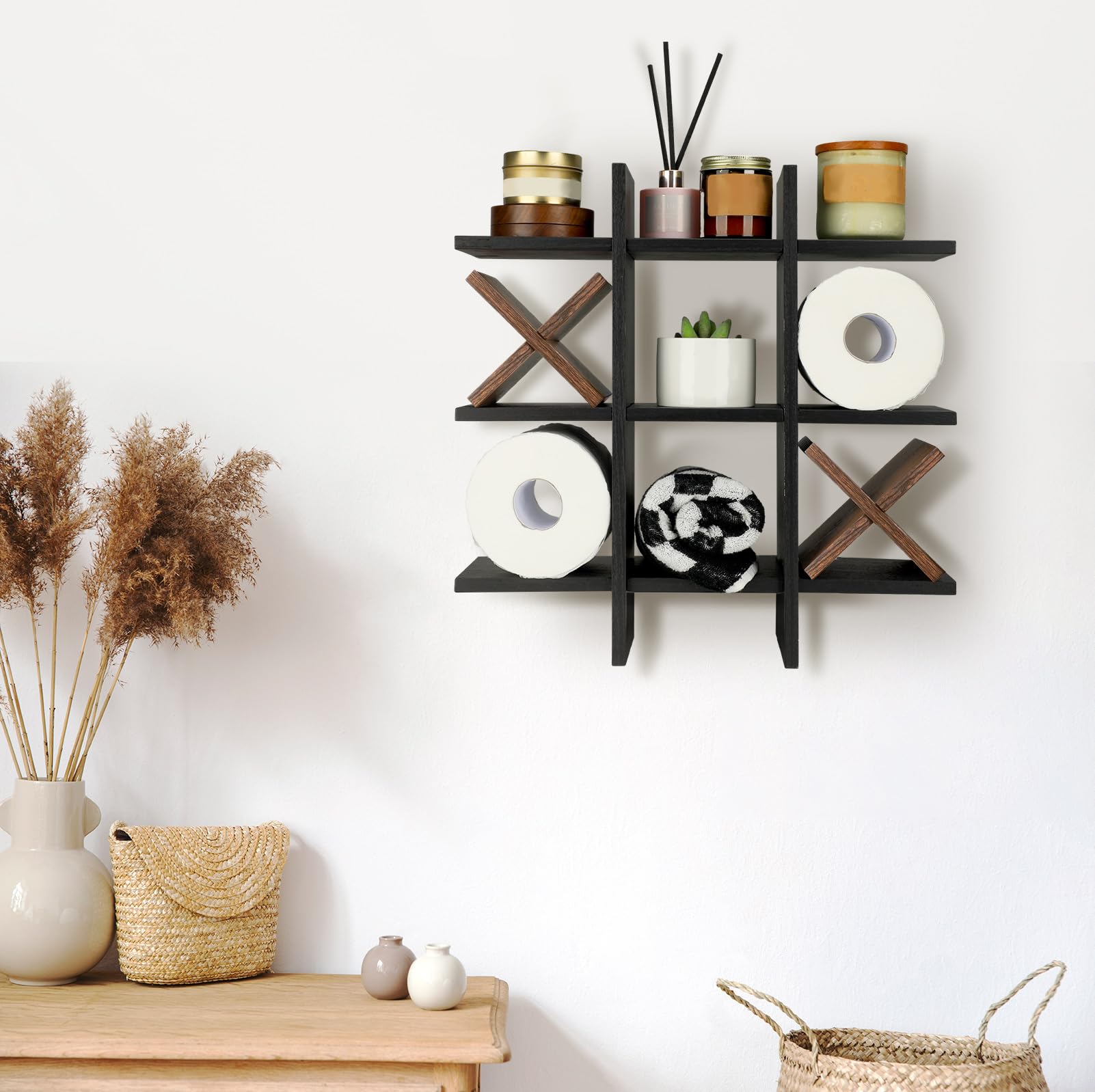 Weysat Tic Tac Toe Toilet Paper Holder,Black, Dark Brown — Amazon image 5