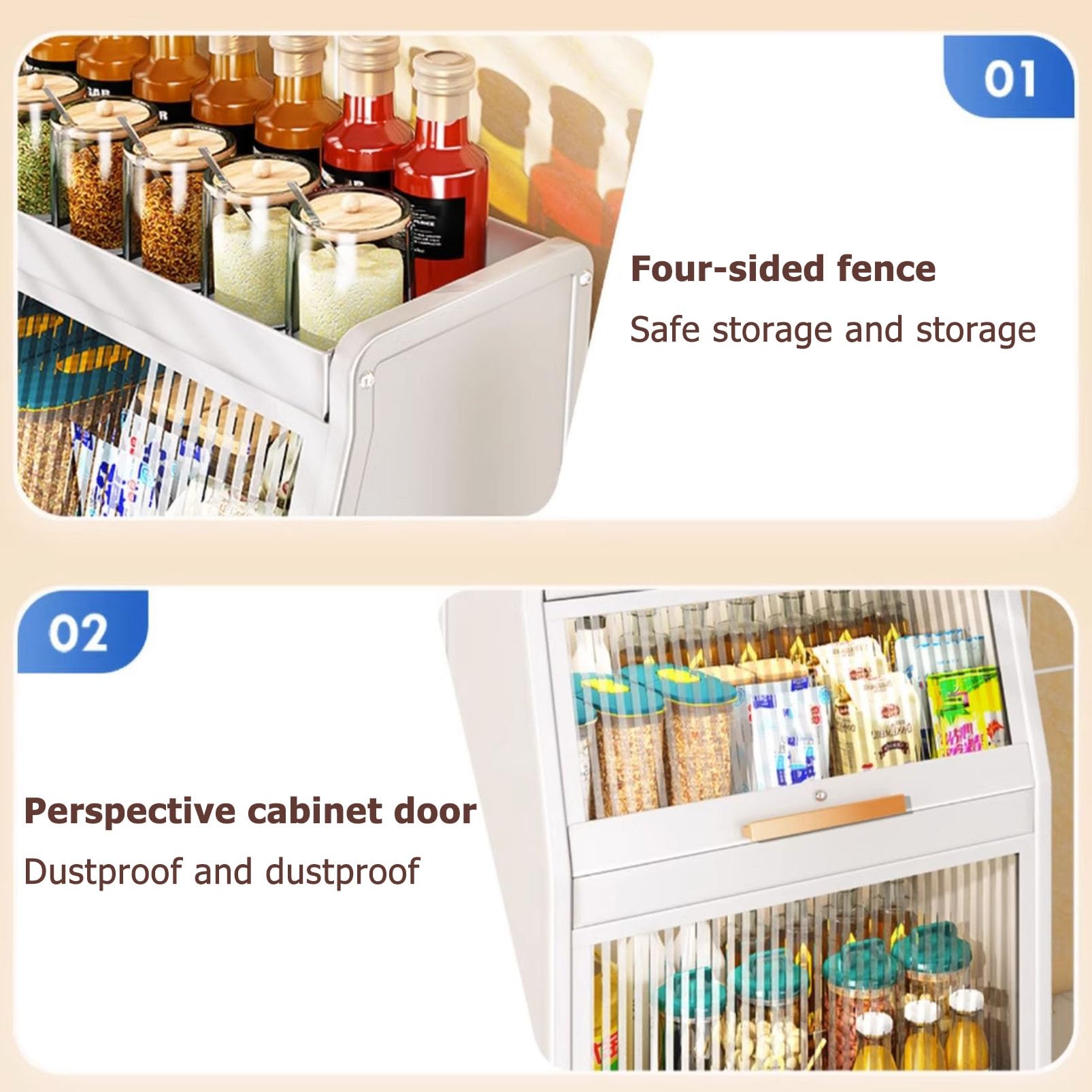 Organizador de especias para encimera de cocina, armario de almacenamiento de condimentos de acero resistente con puertas, mini organizador de despensa que ahorra espacio para un almacenamiento