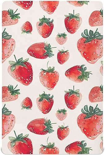 Kigai Fitted Crib Sheet for Boys Girls,Watercolor Strawberry Jersey Knit Baby Sheet for Standard Crib and Toddler Bed Mattresses, Cozy Soft