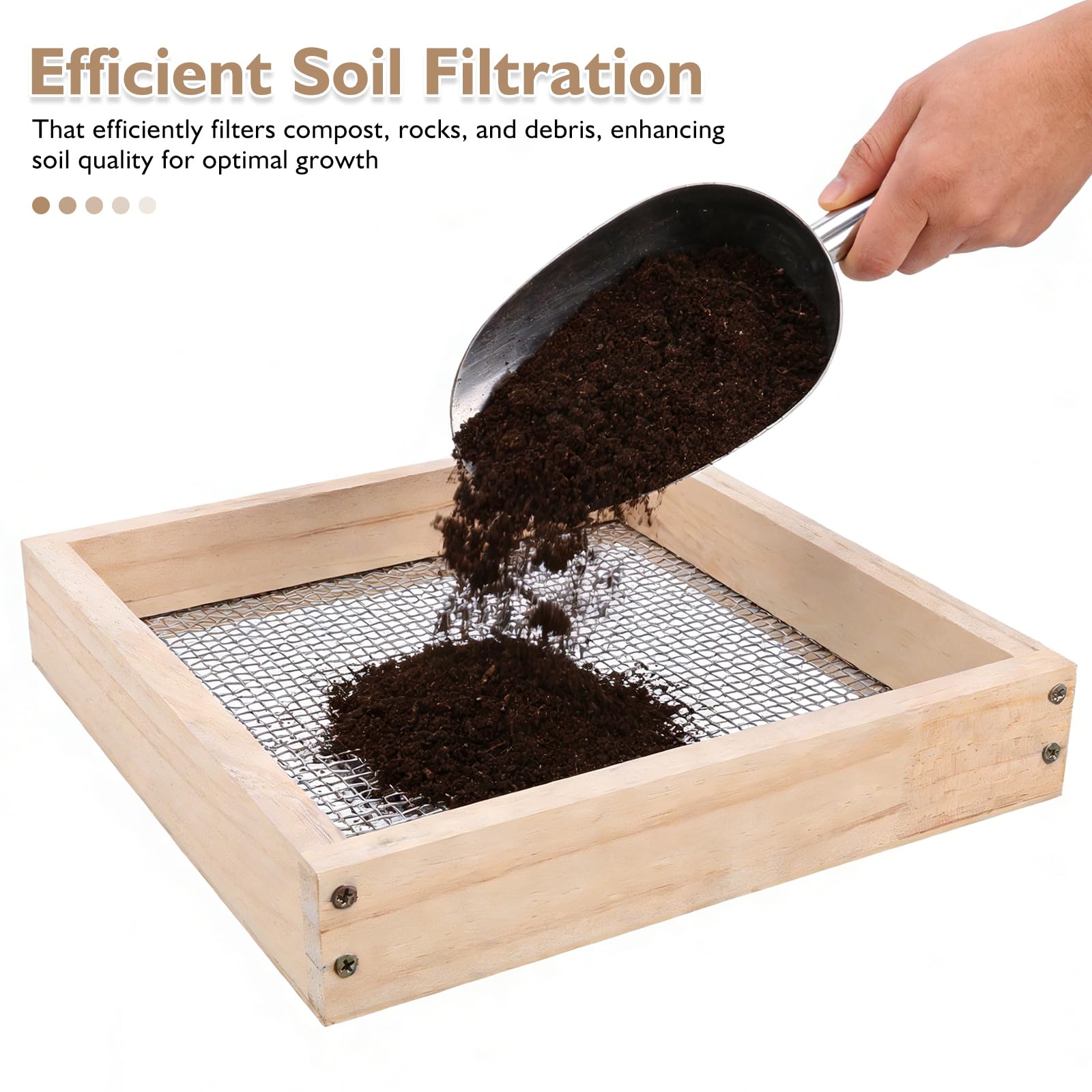 HEMOTON Setaccio da Giardino in Legno con Rete in Metallo 5mmx5mm, Setaccio per Terreno e Sabbia, Strumento da Giardinaggio per Compost e Rinvaso, Resistente alle Intemperie, Leggero