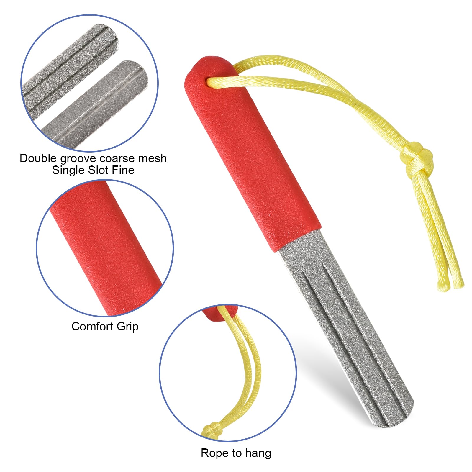 Aiguiseur Hameçon 1 Pièce Aiguiseur Couteaux Portable, Hameçon De Pêche Affûteur, Pierre À Aiguiser Pour Hameçon, Pierre À Aiguiser Diamant Double Face, Avec Poignée Et Suspension, Grain Fin Et Moyen