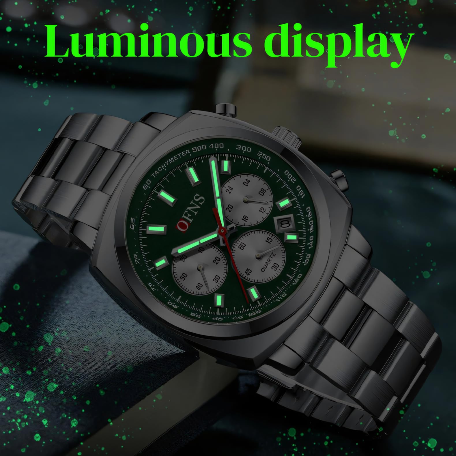 Reloj de pulsera de cuarzo para hombre, correa de acero, calendario, seis pines, tres ojos, impermeable, esfera cuadrada