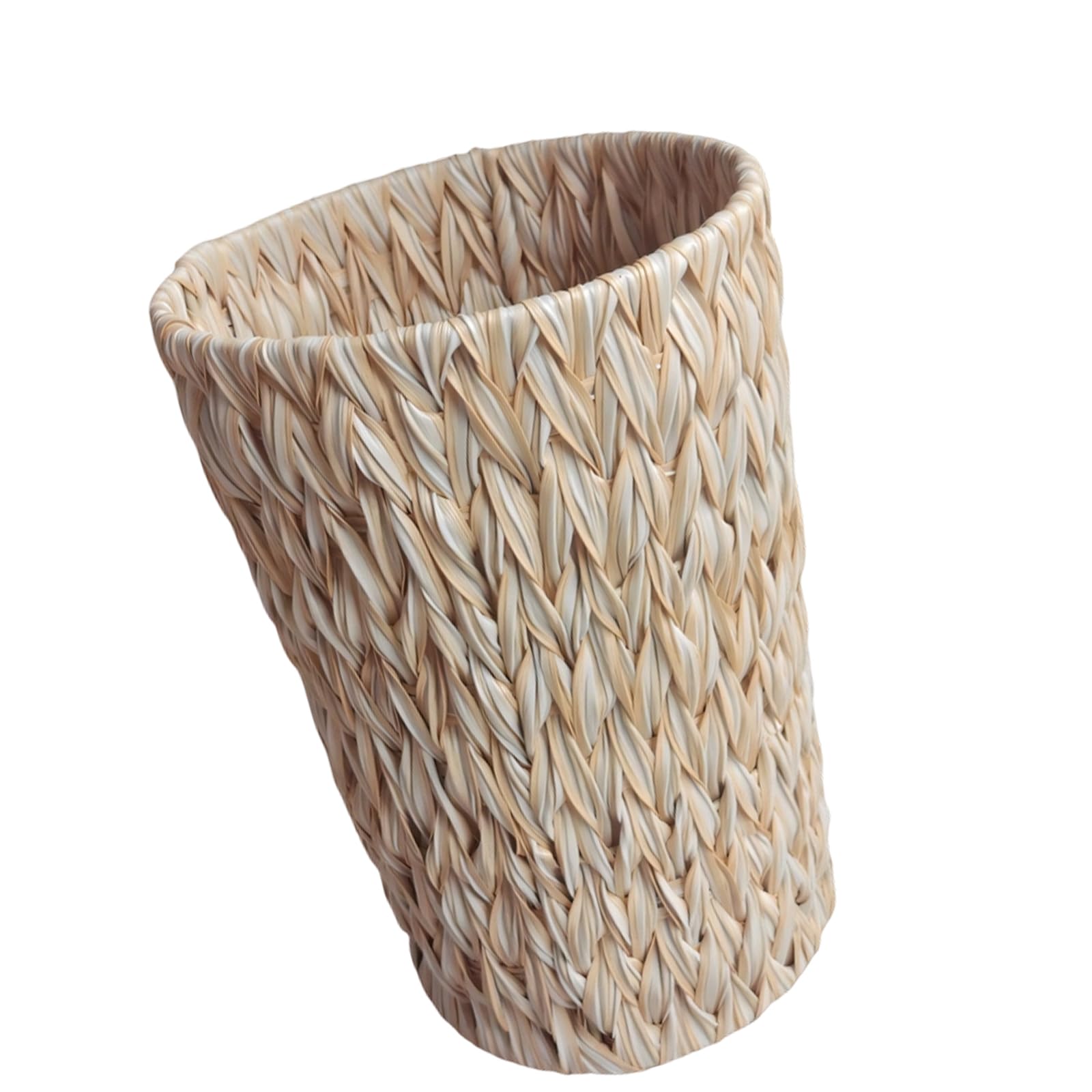 Buxuaaaa HandWoven Rattan Waste Basket Trash Can with Metal Frame Small Item Organization Bin for Home Storage and Decoration Home Offices Trash Can