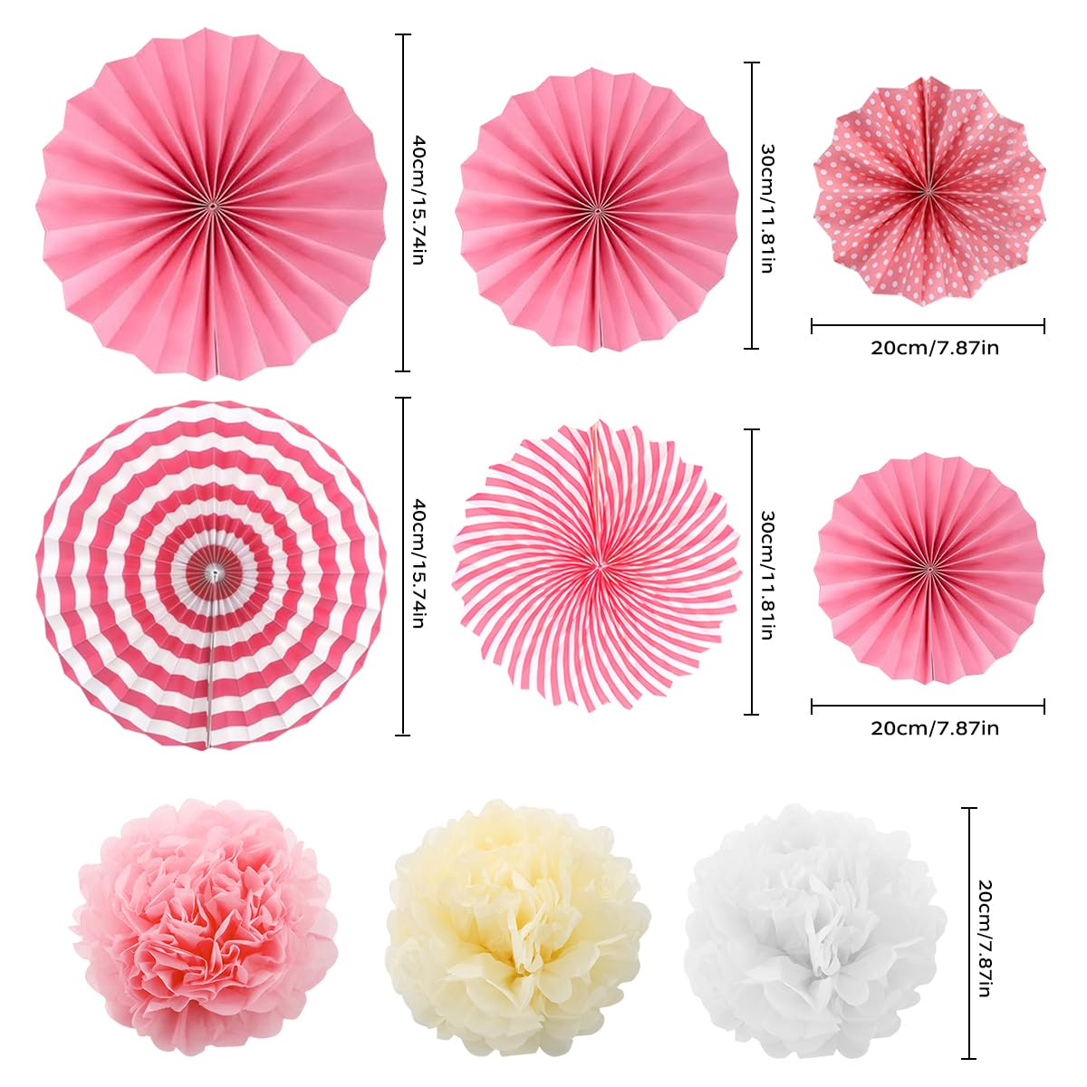 18 sztuk różowych papierowych dekoracji na imprezę, papierowe pompony, wachlarze papierowe, pompony, wesele, imprezę, festiwal, karnawał, dekoracje urodzinowe