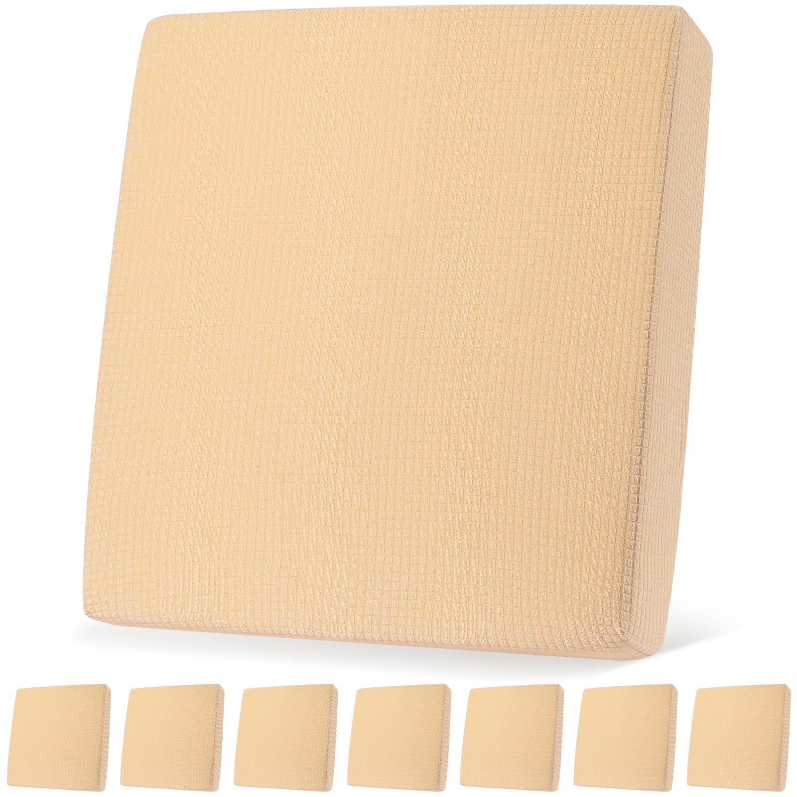 Photo 1 of [Used, Please wash] Newwiee 5 Waterproof Patio Stretch Sofa Cushion Covers Outdoor Cushion Covers Replacement Couch Slipcovers Sofa Seat Cover Soft Flexibility Chair Cushion Cover Furniture Protector for Pet (Beige)