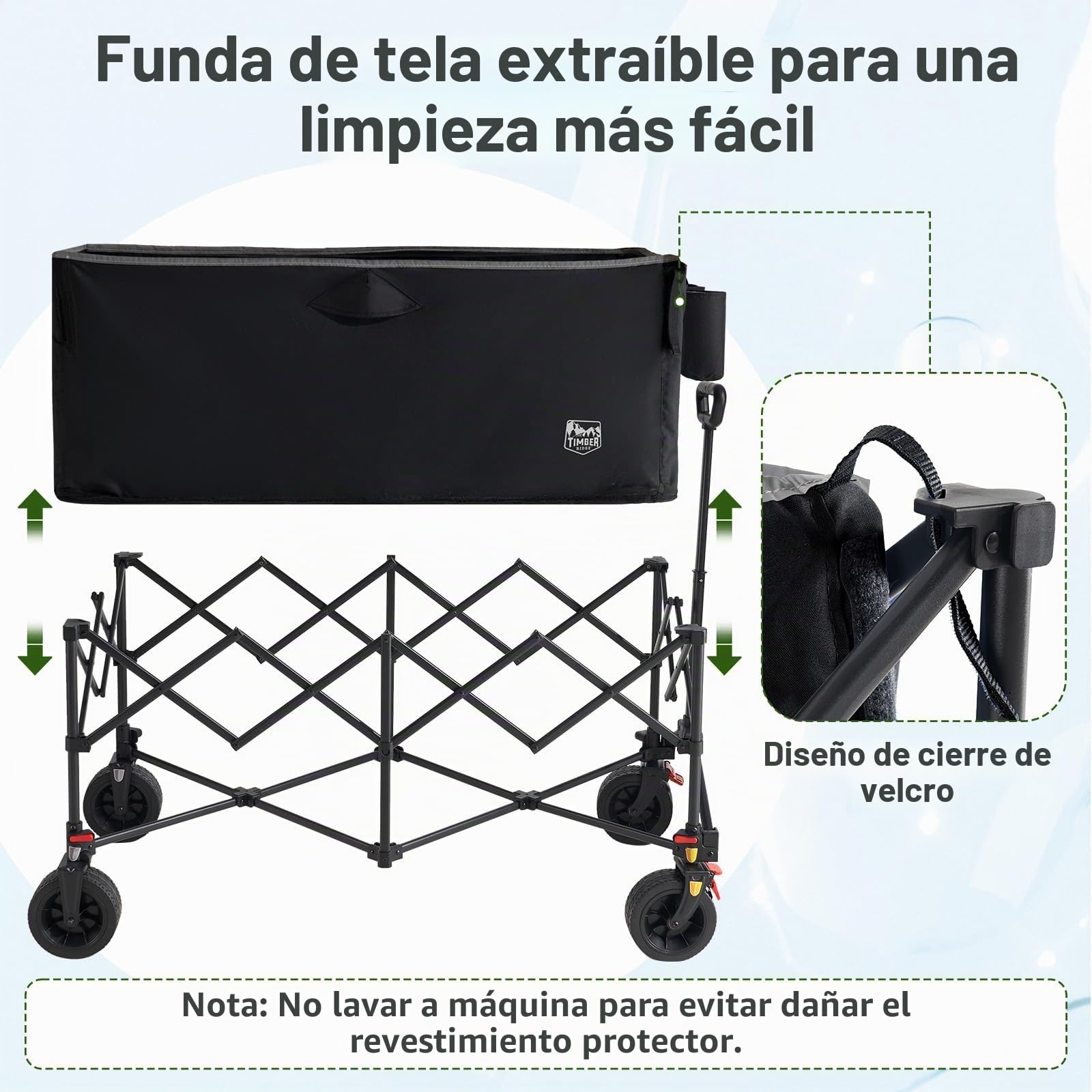 TIMBER RIDGE Carrito Plegable 300L 150kg Todo Terreno con Freno | Carrito plegable resistente de 300L y 150 kg, ruedas todo‑terreno, freno y lona extraíble, para camping, compras y jardín.