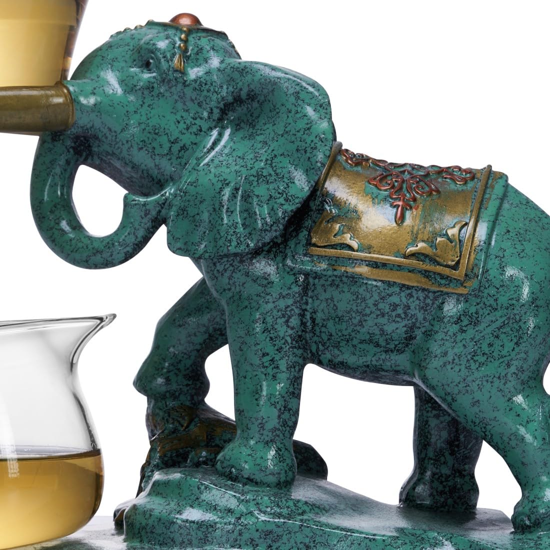 Hitzebeständiges Kungfu-Teeservice aus Glas mit Heizer, zieht Wasserumleitung an, drehbare Abdeckung, Schüssel, halbautomatische Glas-Teekanne (Elefant einzeln)