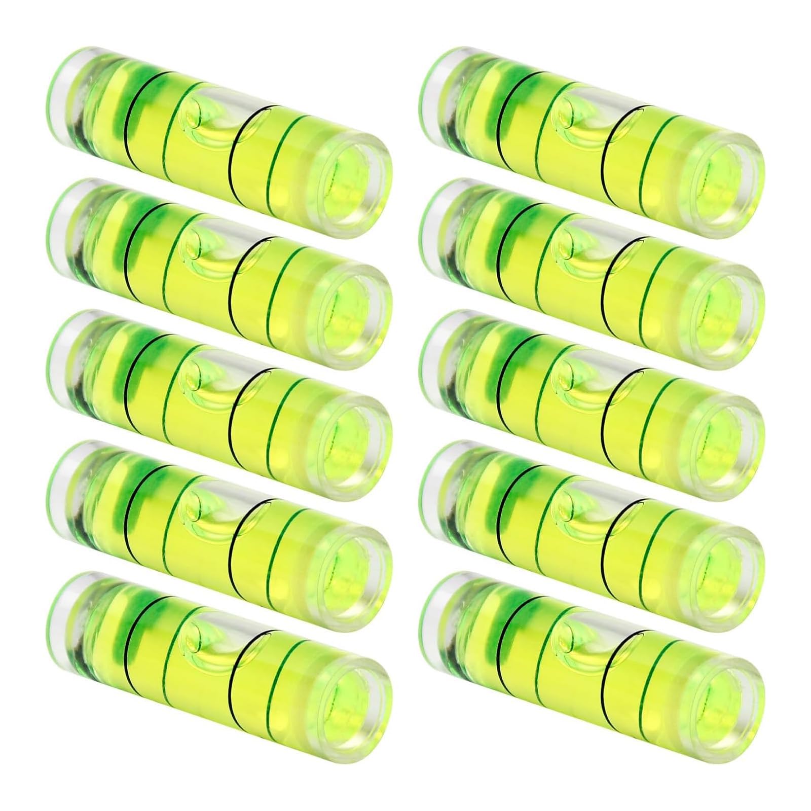 Hegebeck 10Pcs Small Cylindrical Bubble Spirit Level Vials, 9.5x34 mm/ 0.37x1.34 inch PMMA Frame Mural Hanging Measuring Instruments Layout Tools