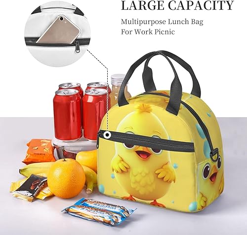Miniatura 5 de Lonchera con estampado de pollo amarillo para mujeres y hombres, aislada, impermeable, a prueba de fugas, bolsa de almuerzo con correa ajustable