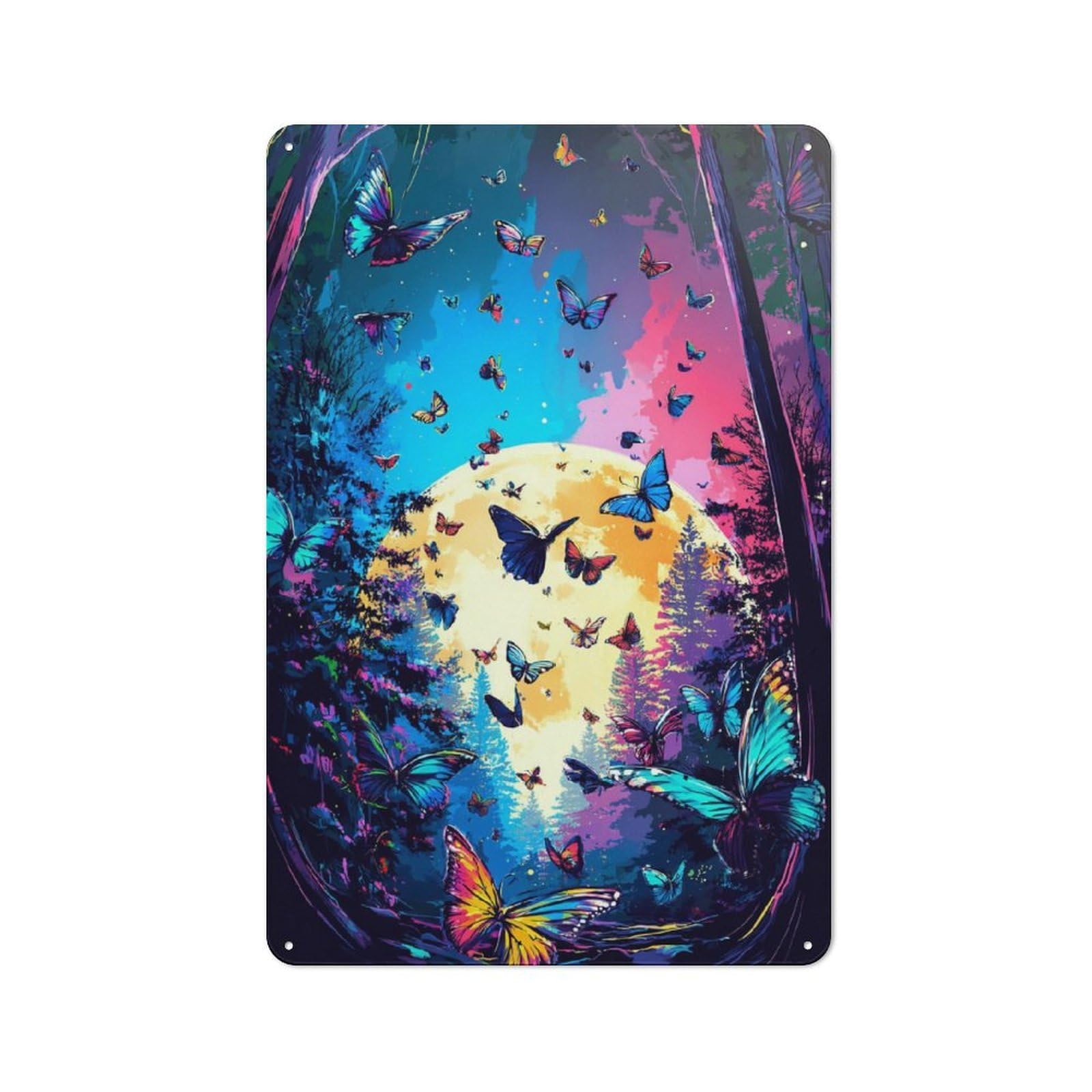 Enchanted Forest Moonlit Butterflies Vintage Metal Sign 30x20cm, Bistro Style Bistro Wall Plaque for Cafe, Bistro, Bakery Or Restaurant