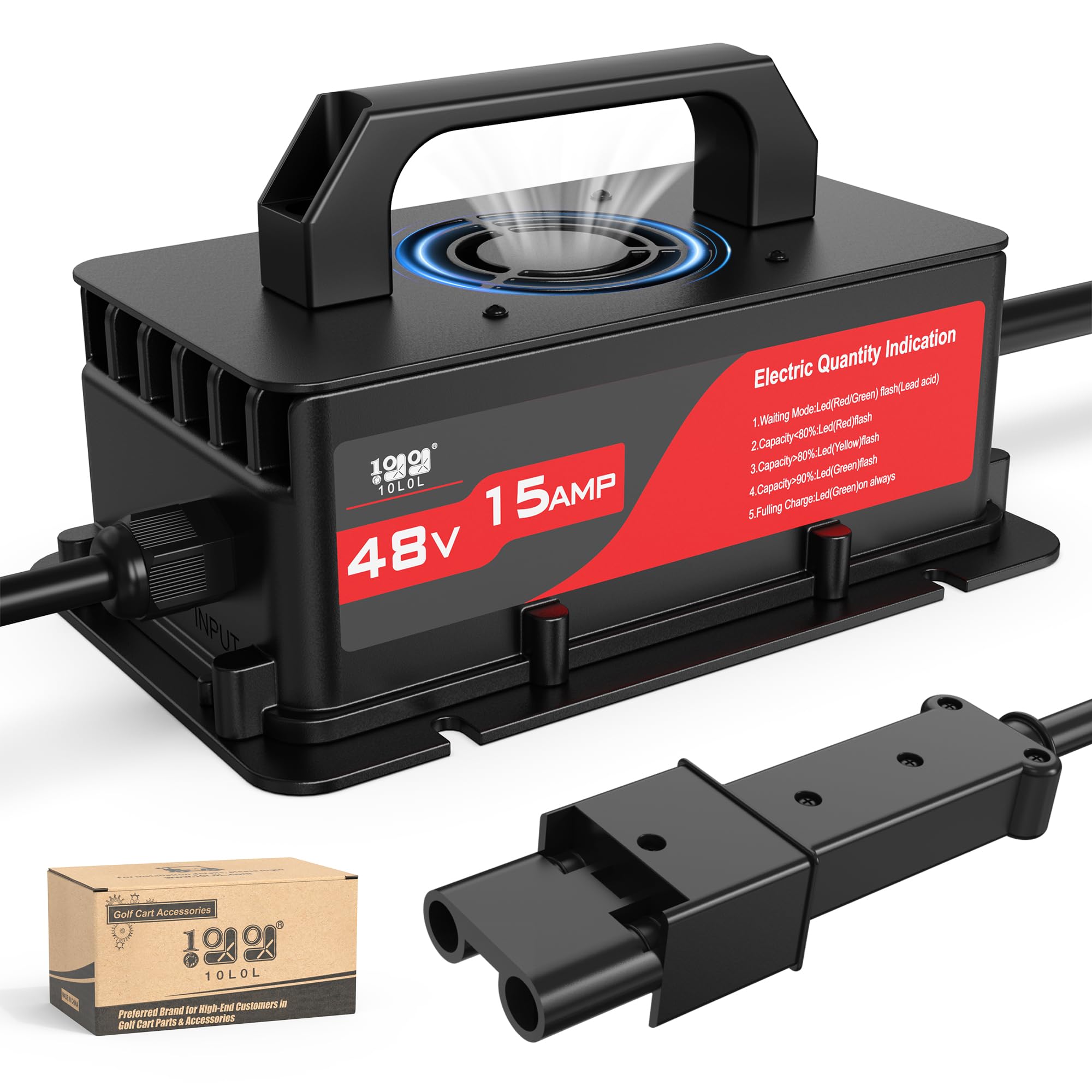 10L0L Cargador de carrito de golf de 15 amperios y 48 voltios para Yamaha G19 G22 con enchufe, carga inteligente ligera para baterías de plomo ácido, protección de apagado automático, impermeable IP67