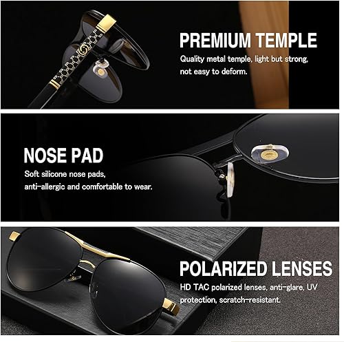 Miniatura 3 de AXPYPXA Lentes de sol de aviador para hombre, polarizados, protección UV, conducción retro, piloto, lentes de sol para mujer