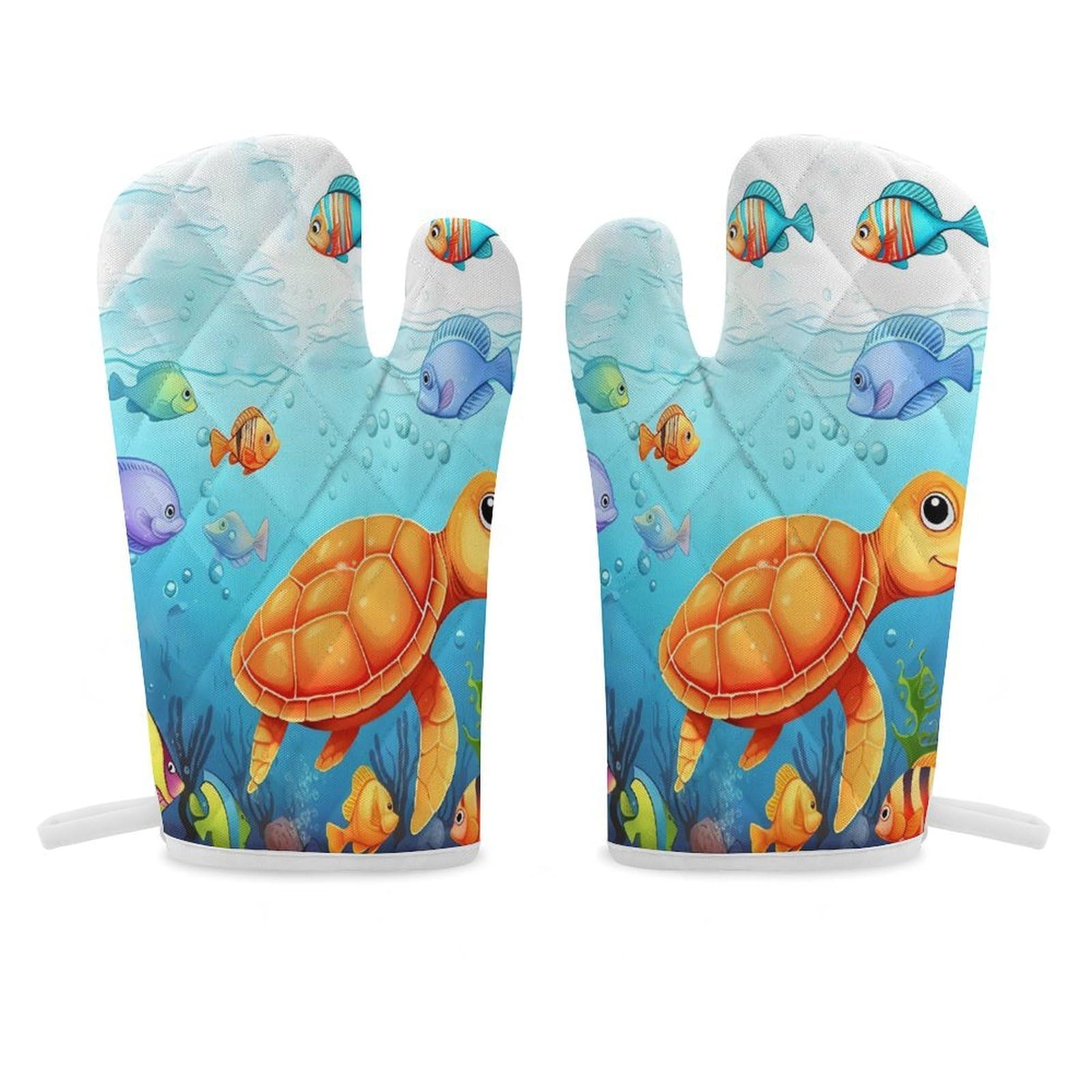 Turtle and Fish Oven Mitt Heat Resistant Potholder Set,Durable Oven Gloves for Gifts,Glove Pot Holder for Cooking Baking Grilling BBQ