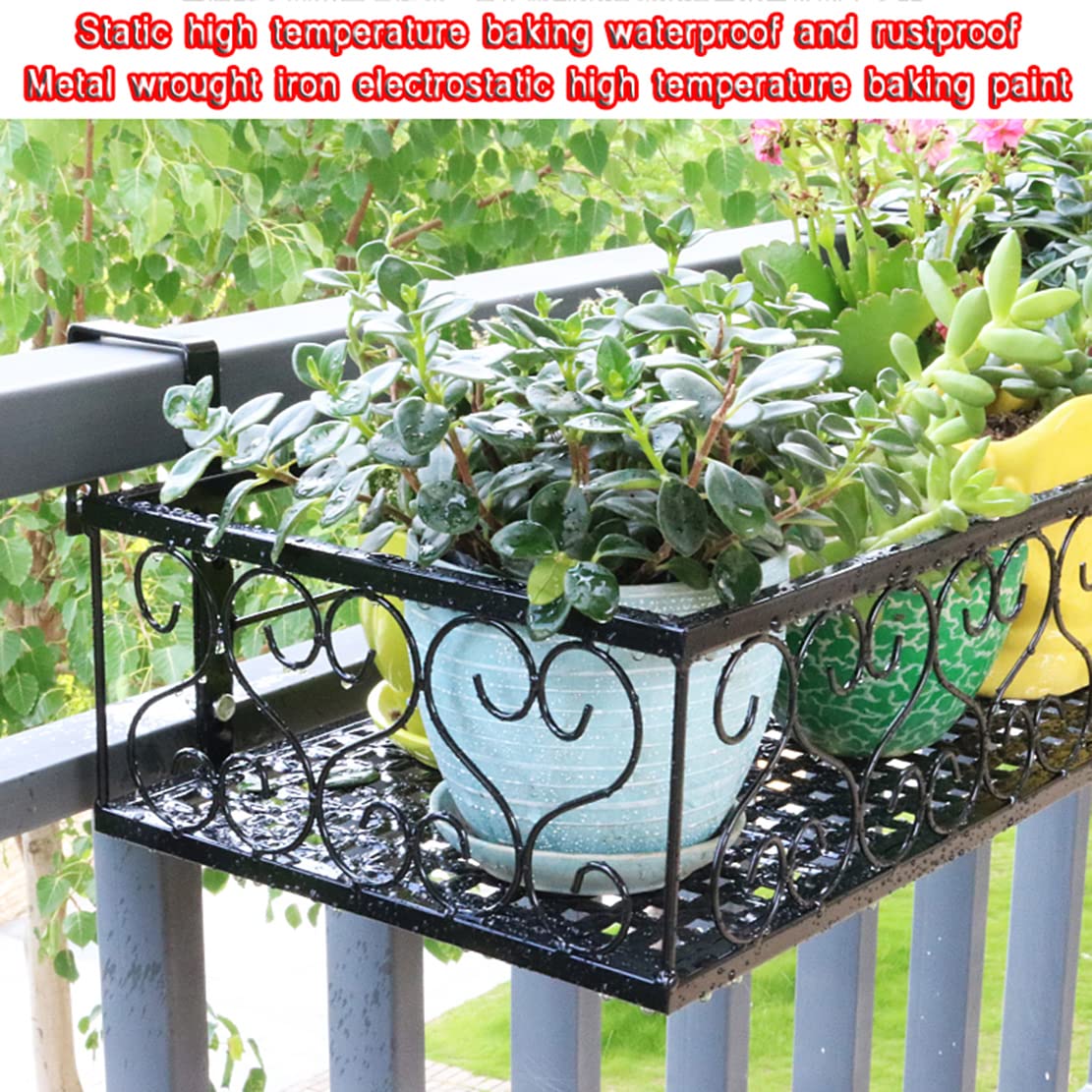 Hemoton Fioriera Rettangolare In Ferro Da Appendere - Cesto Per Balcone E Recinzione (50x20x12 Cm) - 4