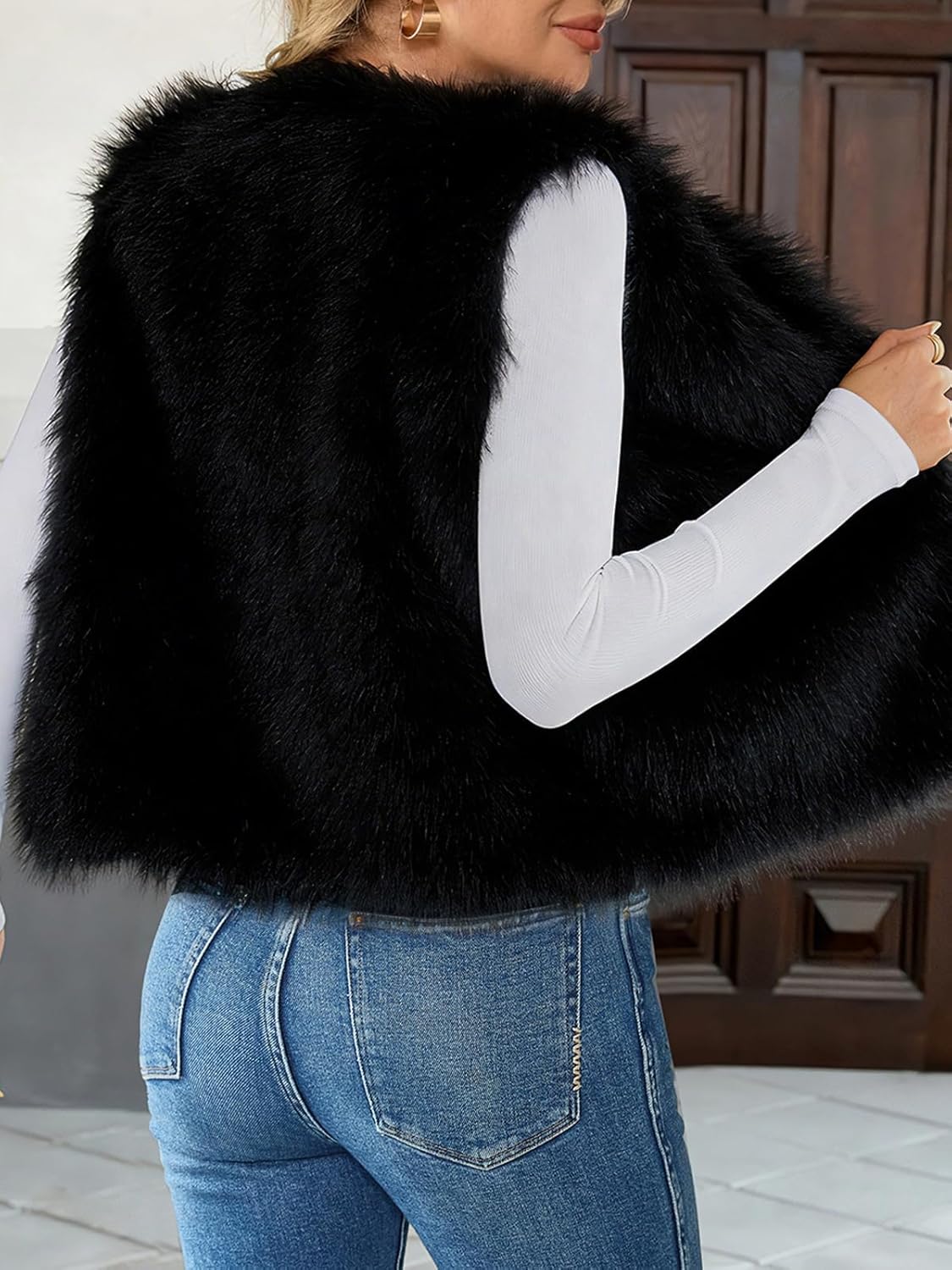 WOWULOVELY Women Faux Fur Vest Sleeveless Fuzzy Jacket Furry Open Front Cardigan Top Fluffy Coats Winter Vest Outerwear - Image 6