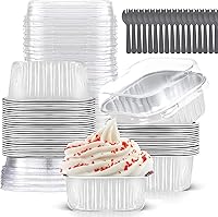 Vista 10 de Juego de 40 moldes cuadrados de papel de aluminio para cupcakes de 10 oz con tapas, moldes para brownies, moldes desechables grandes de 4”x4