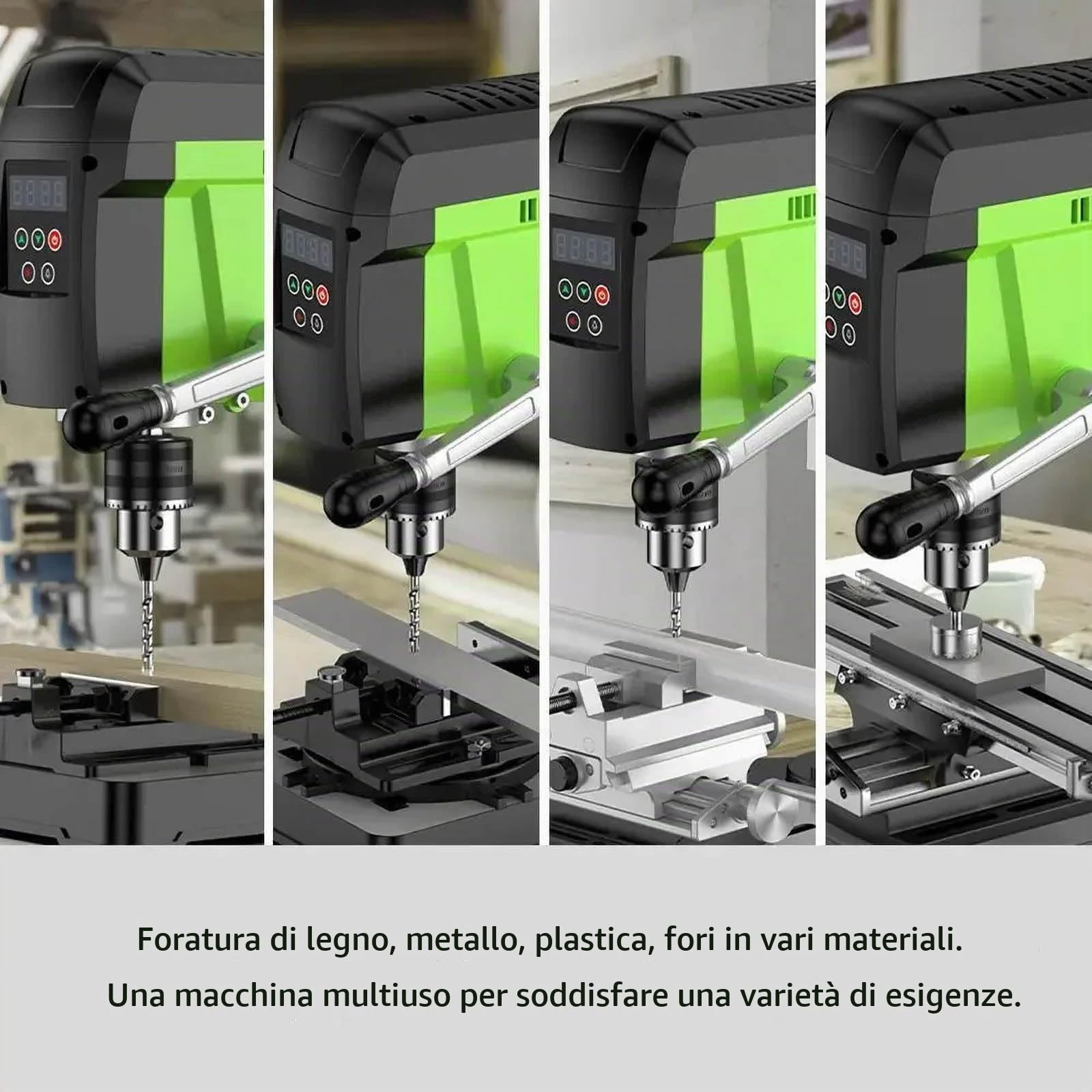 Fresatrice per Trapano da banco, Foratura da banco elettrica 1050 W, Diametro Massimo di Foratura: 16 mm, velocità del mandrino: 0-800 Giri/min, Corsa del mandrino: 60 mm,Green