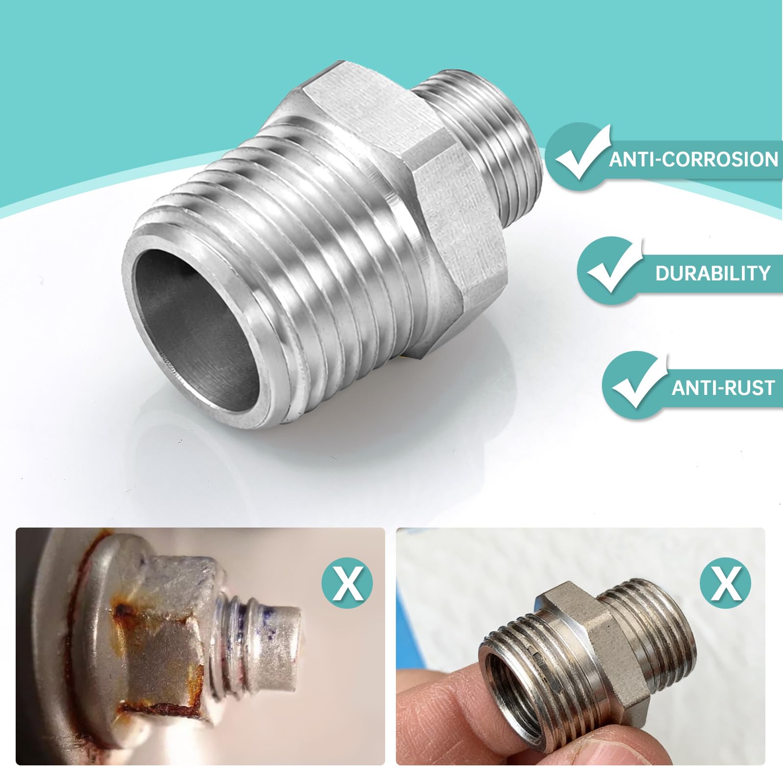 1/2 tot 3/8 Reducer Kraan Adapter - Compressie Messing Pijp Fitting, 3/8 Mannelijk naar 1/2 Mannelijke Supply Line Adapter voor RV Keuken Sanitair, Waterslang Pijp Connector met Rubber Wasmachine, (2