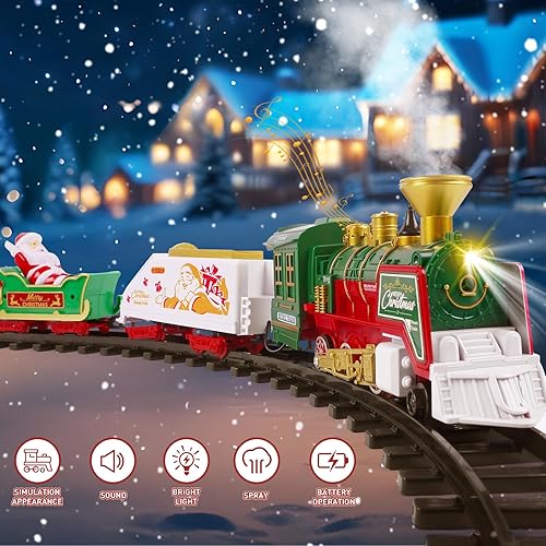 Miniatura 6 de Juego de tren de Navidad Juguetes de tren colgante con luz ahumada y sonido para niños y niñas, juego de tren alrededor debajo del árbol de Navidad