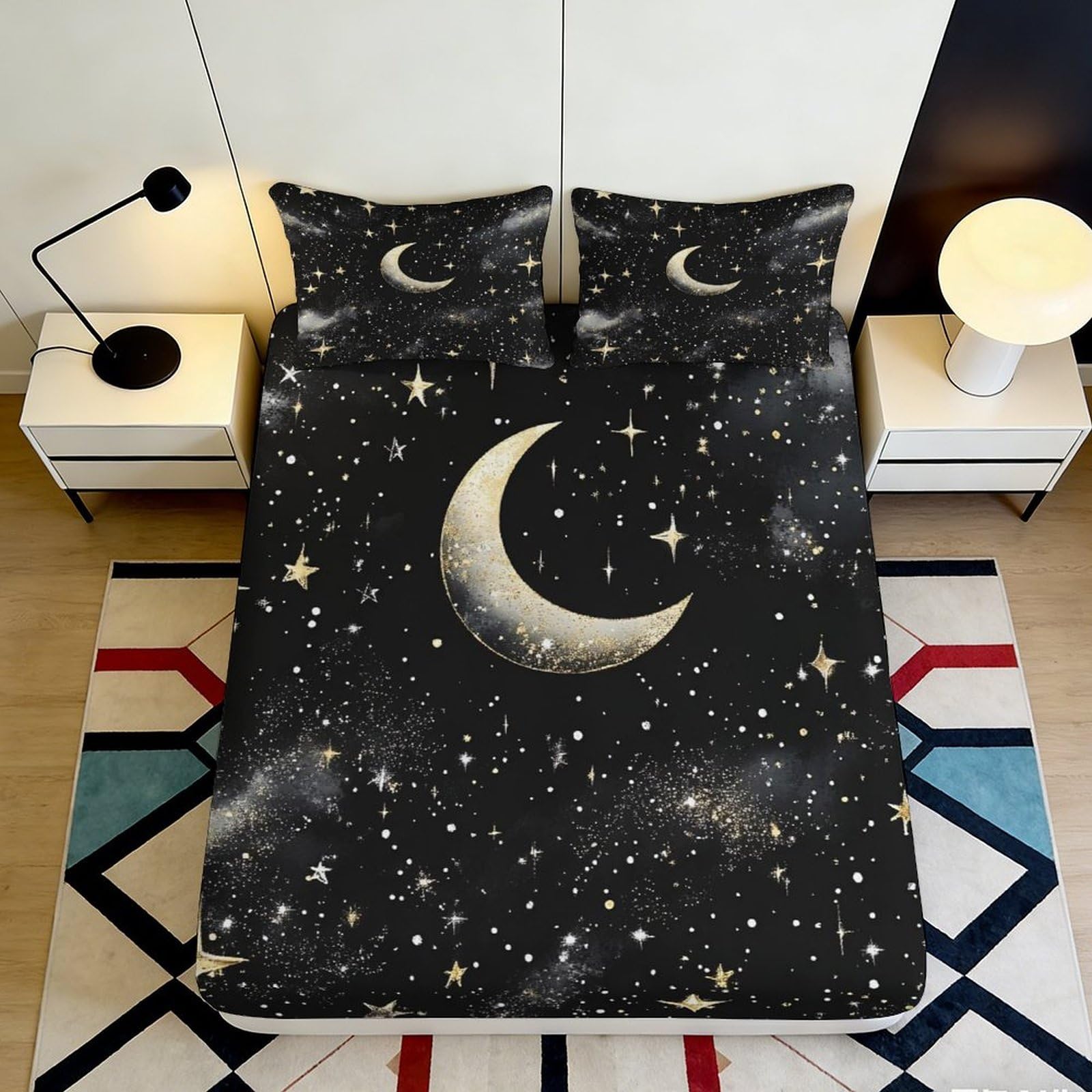 3D Printed Galaxy Starry Sky Fitted Sheet Microfiber Soft Breathable Cosmic Nebula Bed Sheet for Bedroom Dormitory Guest Room Mattress Protection 160x200x25cm