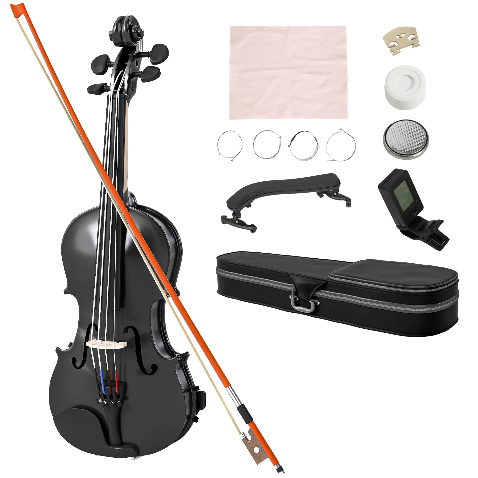 HOMCOM Violine 4/4 Set Massivholz für Erwachsene und Anfänger schwarz | Leichte und tragbare Tasche, Bogen, Kolophonium, Steg, Schulterstütze