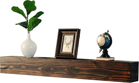 WELLAND Rustic Floating Shelf, Reclaimed Wood Wall Shelf, Fireplace Mantel Shelf Wall Mounted,Walnut Color 48" W x 6" D x 6" H
