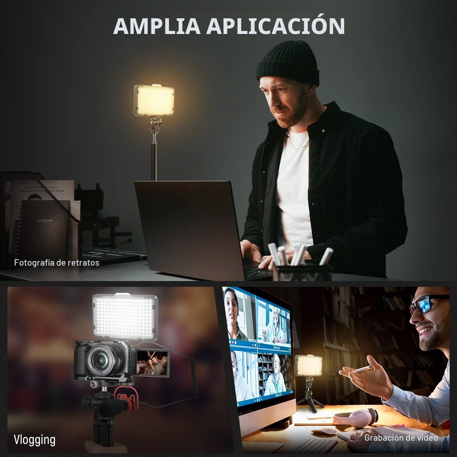Neewer 176 LED Luz de Video Iluminación Kit: 176 Panel LED Regulable, con Batería de Li-Ion 2200mAh, Cargador de Batería USB y Estuche para Fotografía de Producto y Retrato