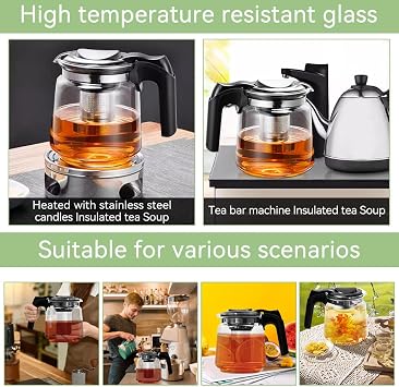 Glass Teapot 1.5 Litres Heat Resistant with Stainless Steel Strainer Borosilicate glass with stainless steel filter and lid suitable for green tea black tea herbal tea coffee and hot drinks