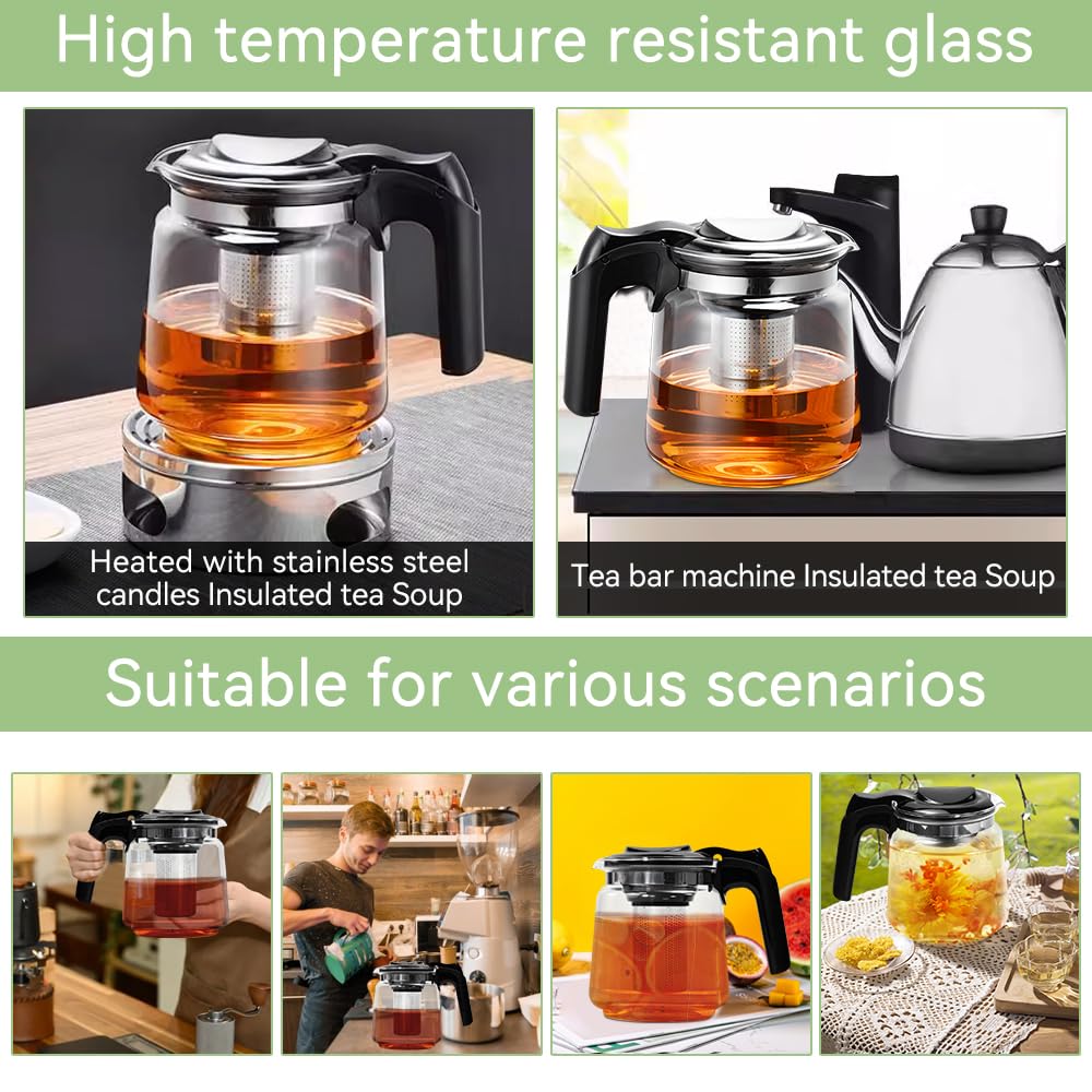 Tetera de Cristal para Infusiones de 1,5l Tetera de Vidrio con Infusor y Mango Resistente al Calor Tetera de Cristal para Vitrocerámica Jarra de Cristal para Hacer Infusiones de Té Flores
