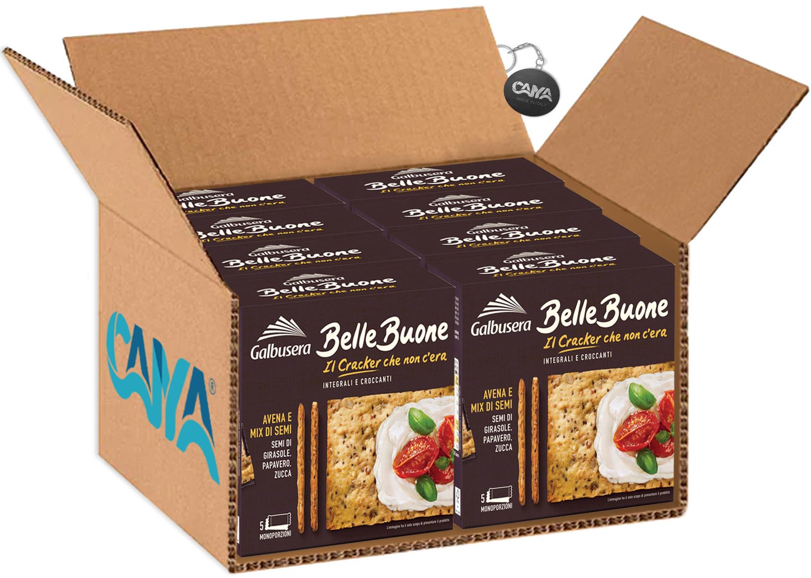 Galbusera Belle Buone Cracker Integrali con Avena e Mix di Semi di Girasole, Papavero e Zucca 200g [CAIYA® BOX da 8 Confezioni]