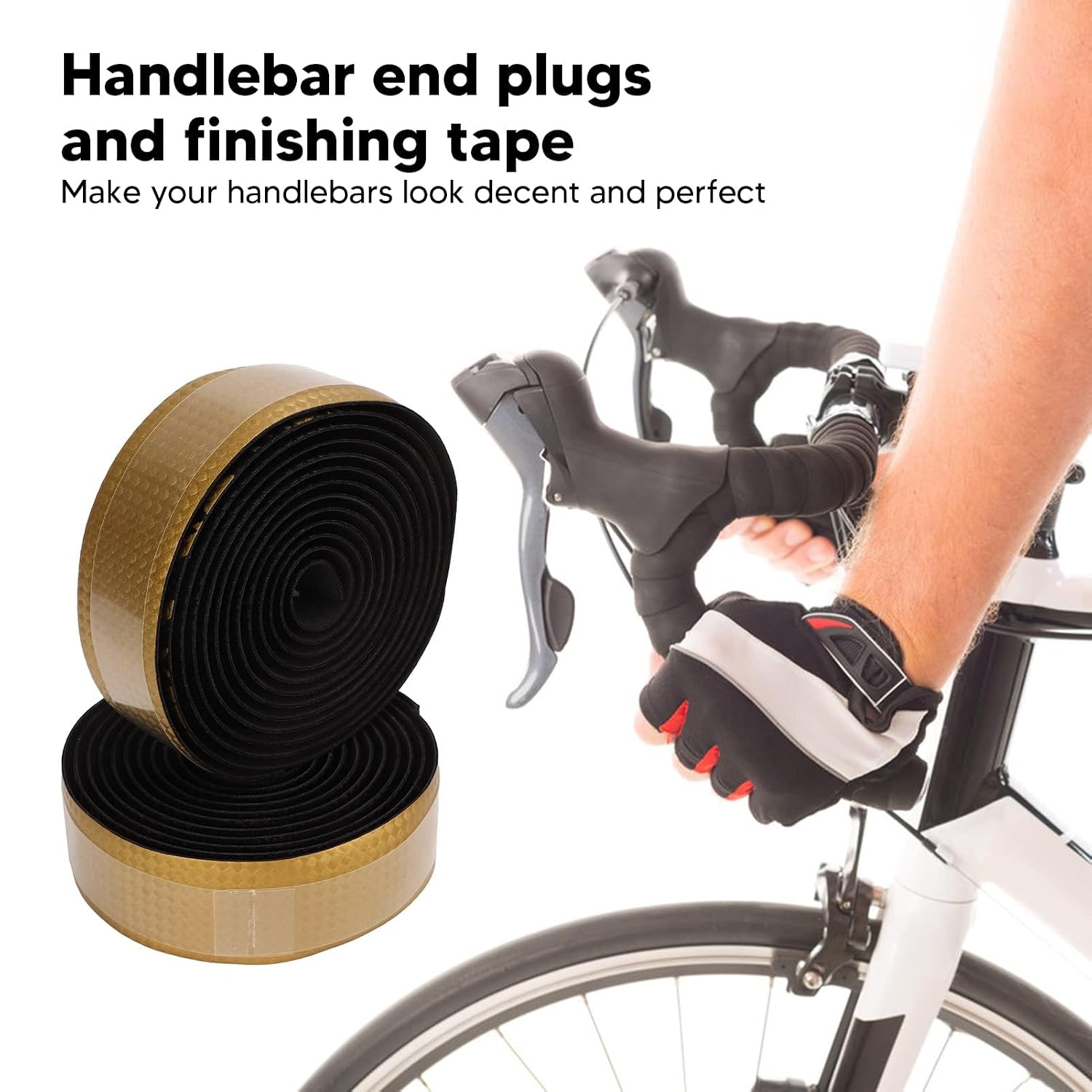2 Rolls Bicycle Bar Tape, PU and EVA Bike Handlebar Carbon Fiber Pattern Shock Absorption Non Skid Strap Soft Cycling Handle Wraps for Road Mountain Bicycl (Gold)