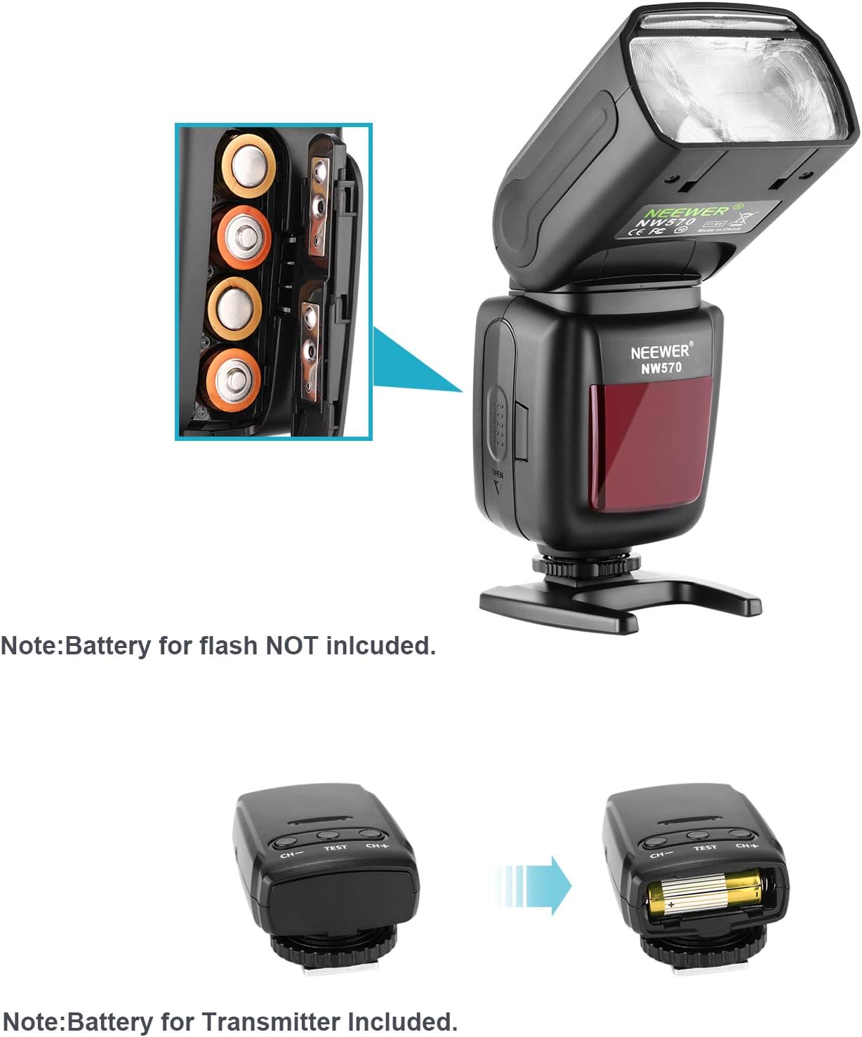 Neewer Flash Speedlite with 2.4G Wireless System and 15 Channel Transmitter for Canon Nikon Sony Panasonic Olympus Fujifilm Pentax and Other DSLR Cameras with Standard Hot Shoe (NW570) : Electronics