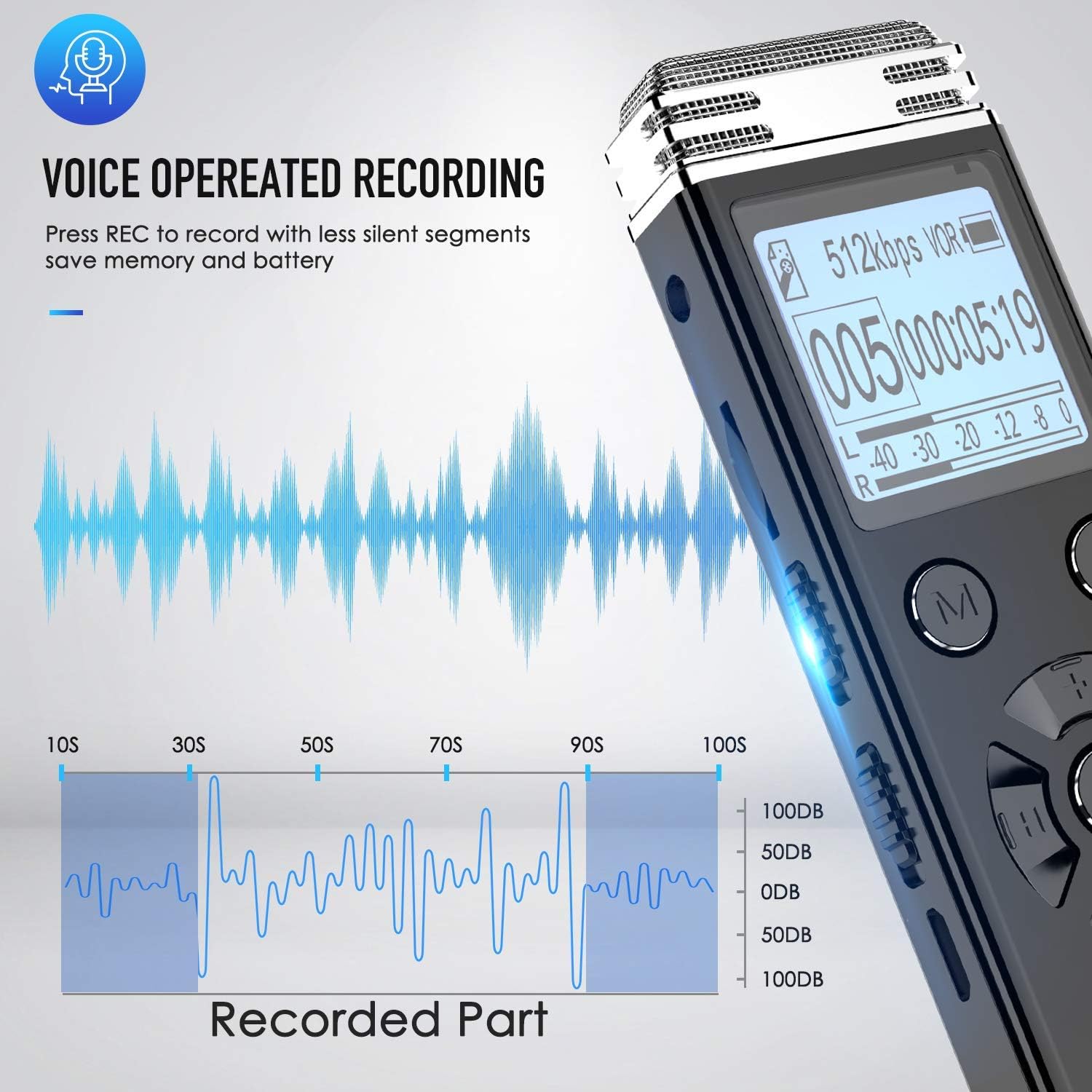 EVISTR V508 32gb Digital Voice Recorder for Lectures Meetings - Portable Recording Devices with Playback, Line-in, Password, USB Rechargeable : Electronics