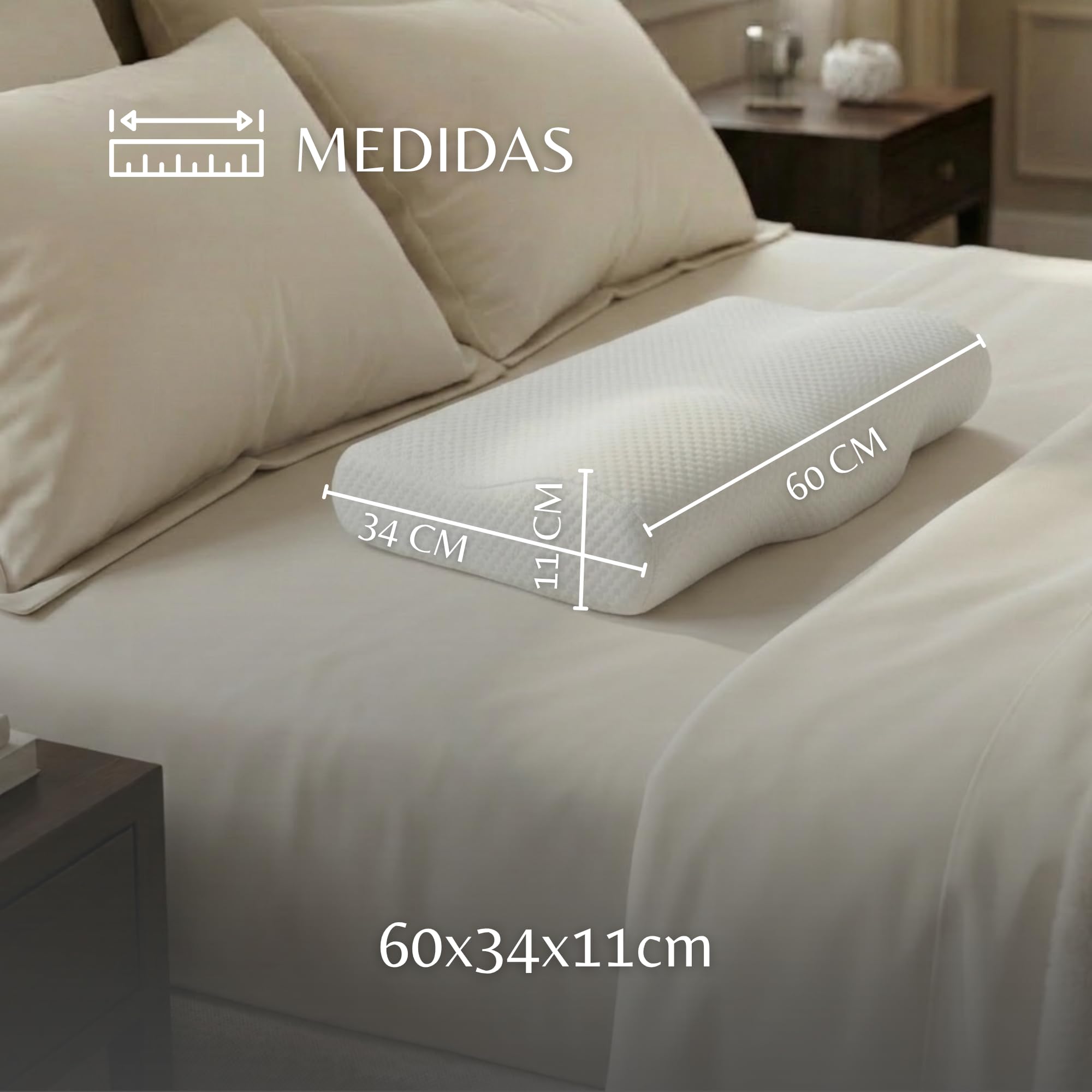 INDESMED Almohada Cervicales y Cuello Viscoelástica Ortopédica | Cojín Ergonómico para Dormir de Lado o Espalda | Soporte Cervical Nuca Firmeza Alta y Antiácaros para Cama | Memory Foam