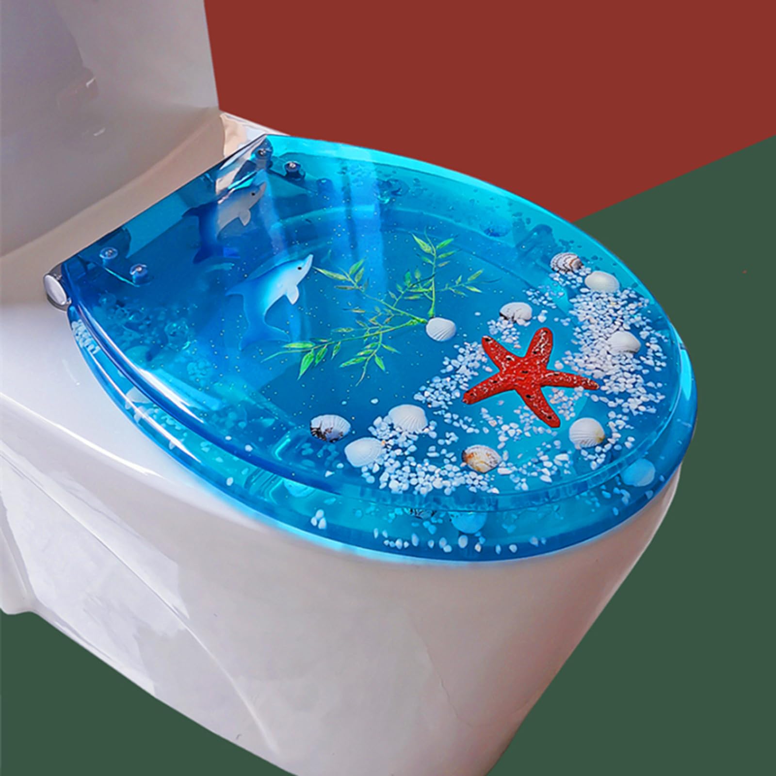Unikicool Toilet Seat, Transparent Resin, Soft Close, Quick Release, U-shape, 42cm*36cm
