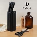 Knife Set, 8-Piece Kitchen Knife Set with Universal Block - Anti-Rust Chef Knives, Ergonomic Design, Dishwasher Safe (Black)