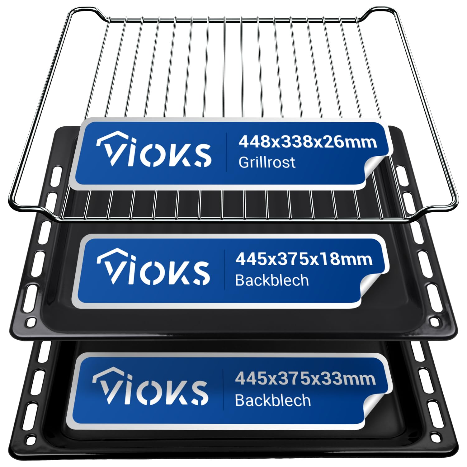 VIOKS 2x Tiefes Backblech 445 x 375 mm Emailliert Ersatz für Whirlpool 481010683241 481010683239 + Gitterrost für Backofen Ignis Bauknecht | Tiefes Blech, 445 x 375 mm Emailliert, Gitterrost, für Ofen Ignis Bauknеcht