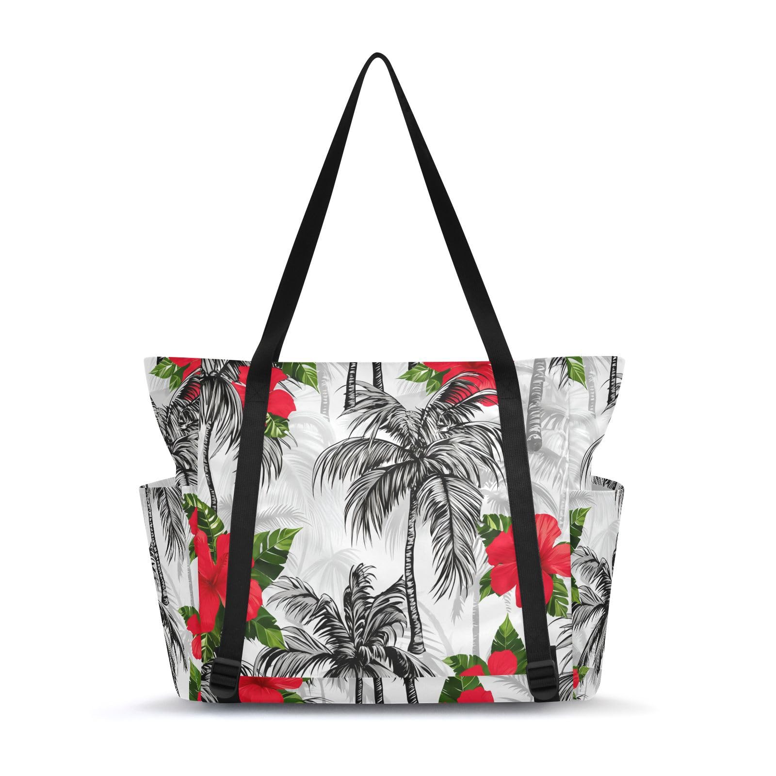 Lxqimora Palm Trees Hibiscus Tropical Yoga Mat Bag for Women Water-Resistant Gym Bag with Yoga Mat Holder Tote Bag for Pilates Gym Yoga Travel