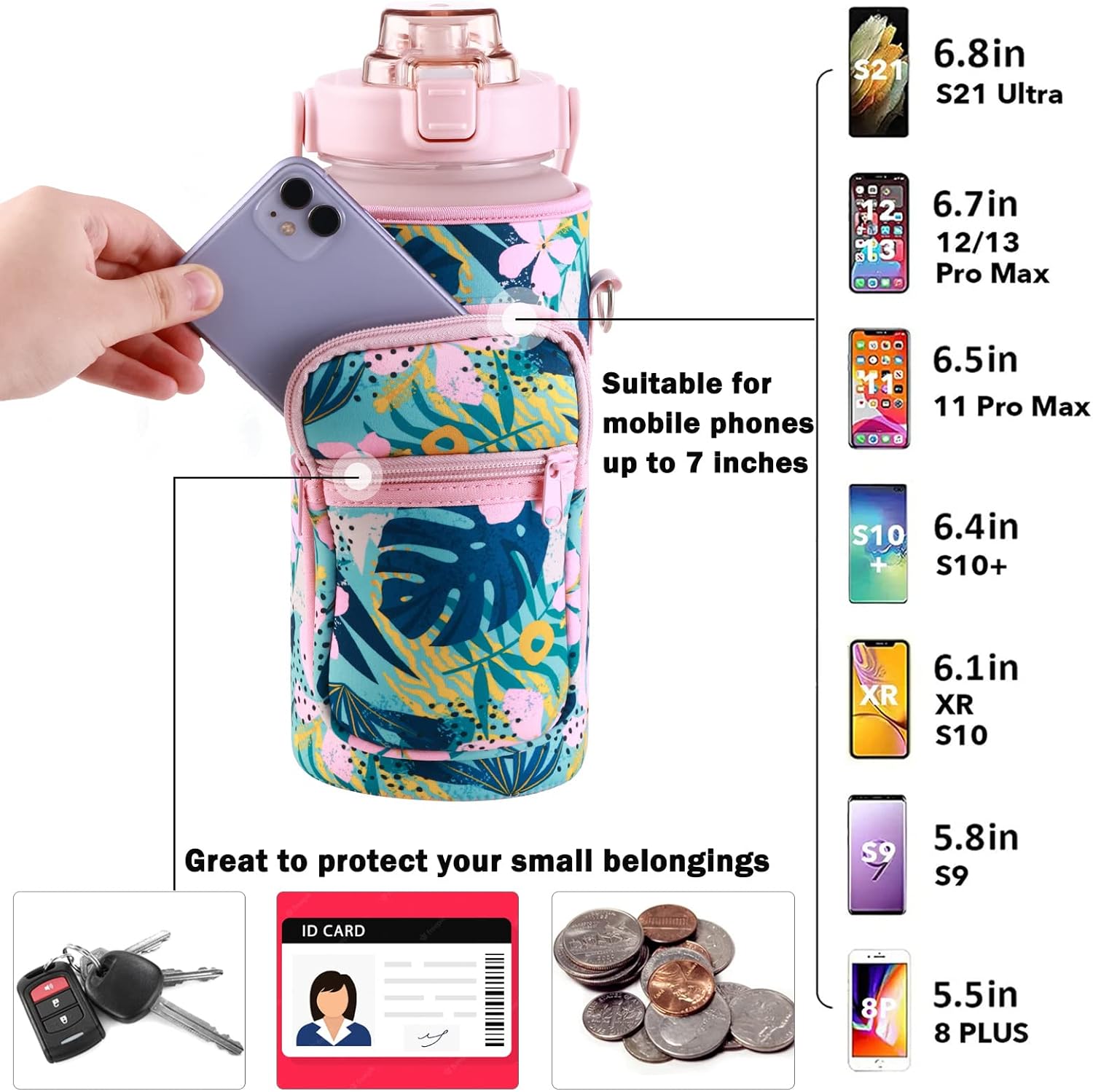 RYI Half Gallon Water Bottle with Sleeve & Strap 64 OZ Motivational Water Bottles with Straw Large Wide Mouth Water Jug with Time Marker for Fitness, Gym and Outdoor Sports, Leak-proof & BPA Free - Image 3