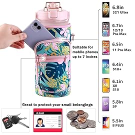 RYI Half Gallon Water Bottle with Sleeve & Strap 64 OZ Motivational Water Bottles with Straw Large Wide Mouth Water Jug with Time Marker for Fitness, Gym and Outdoor Sports, Leak-proof & BPA Free