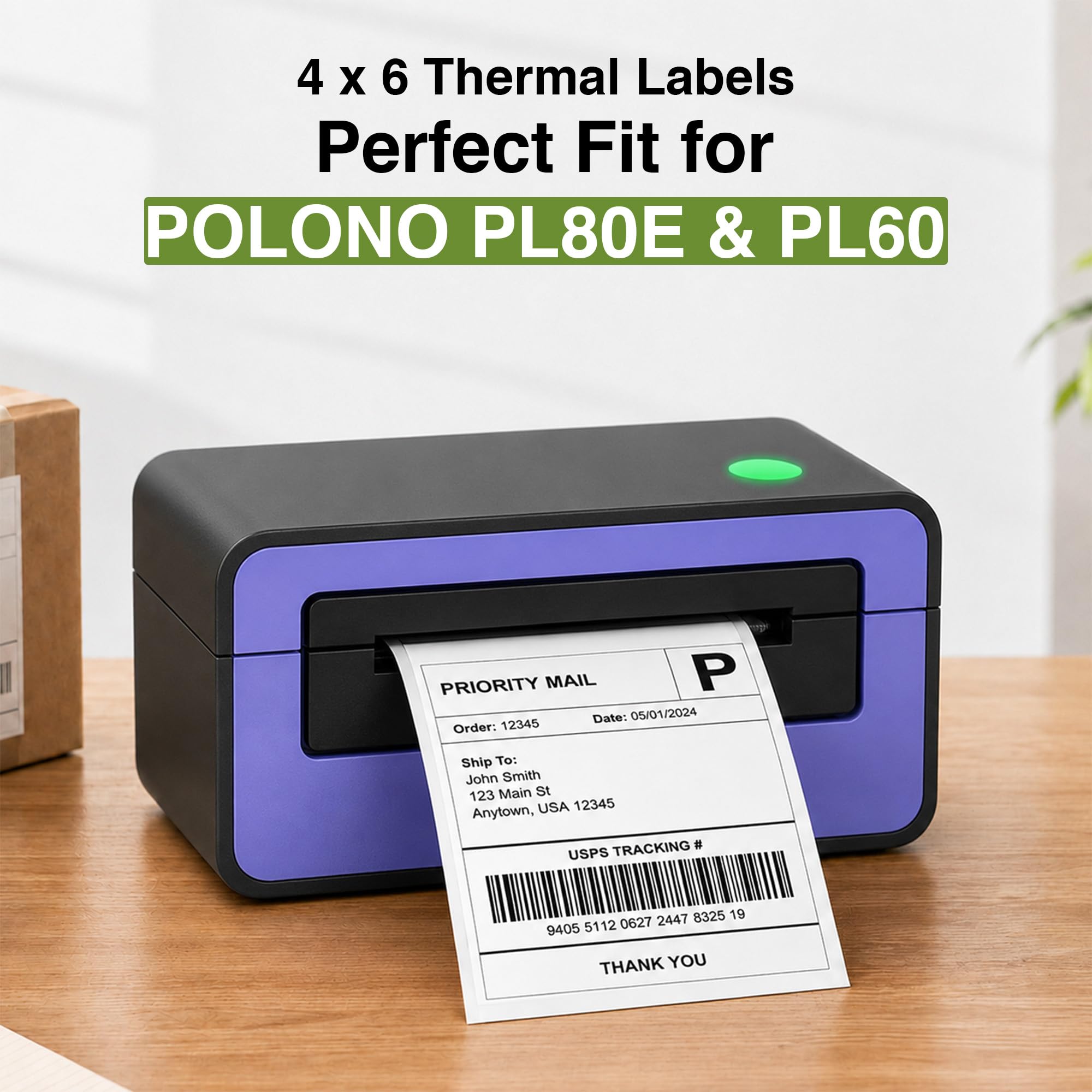 Etichette termiche per spedizioni, 10,2 x 15,2 cm, 500 etichette per pila, compatibili direttamente con stampante per etichette Polono PL80E e altri modelli Polono (2 pile)