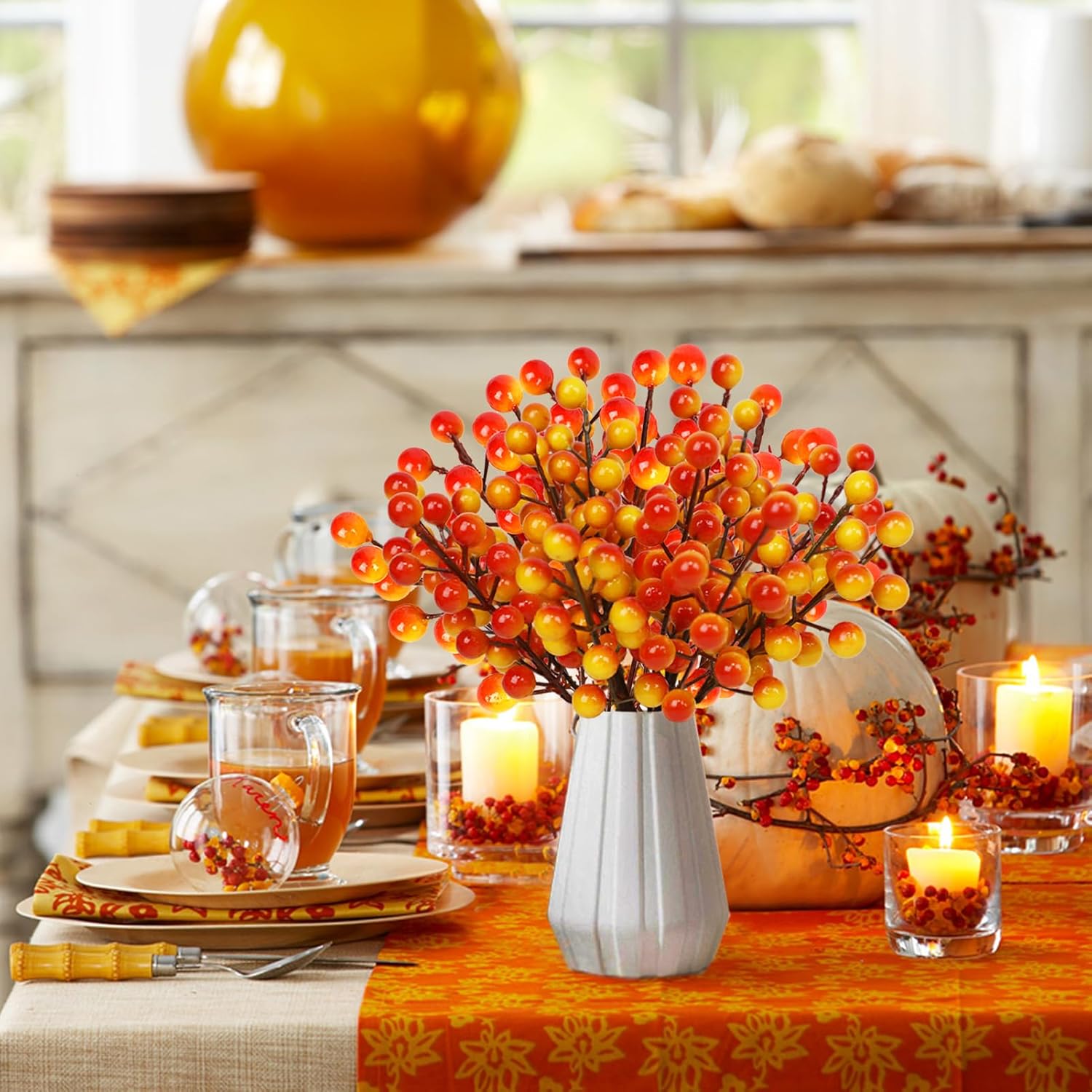 Fall Picks 36 Packs Faux Fall Floral Stems 8.26in Artificial Berry Branches Orange Berry Floral Arrangements for Autumn Thanksgiving Christmas Tree DIY Decorations
