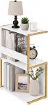 Narrow End Table for Small Spaces - Slim Side Table, S Shape Design Narrow End Tables Living Room,Skinny Bedroom Nightstand Thin Side Magazine Bookshelf (Champagne Gold)