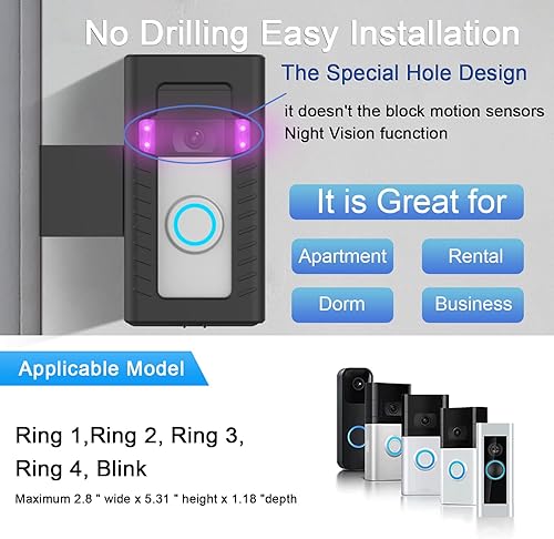 Miniatura 3 de Soporte de puerta antirrobo, soporte de montaje sin taladro para timbre de video 1233 Plus4(versión 2020), no bloquea el sensor de movimiento del