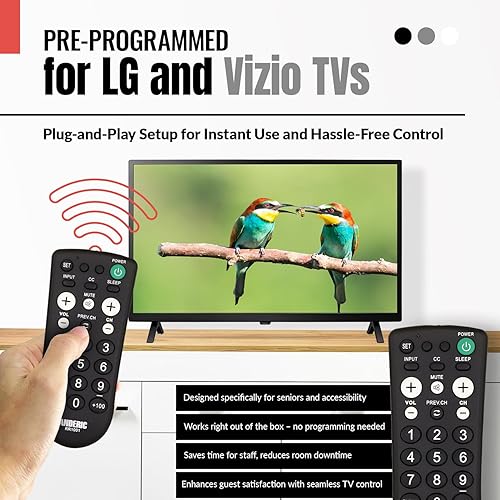 Vista 3 de Anderic RR1001 Simple TV Control remoto universal – Funciona en todas las marcas – Ideal para hoteles y habitaciones de hospitalidad – Control