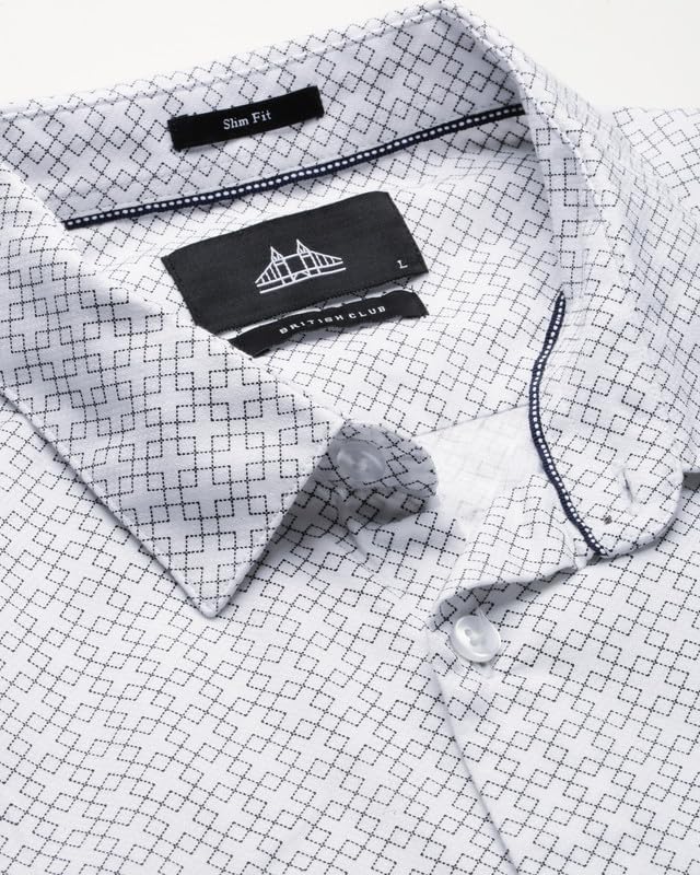 Image of British Club Men Geometric Print Slim Fit Shirt | Stylish Casual Shirt with Unique Patterns | Lightweight Shirt for Office and Outings | Tailored Slim Shirt for Work |