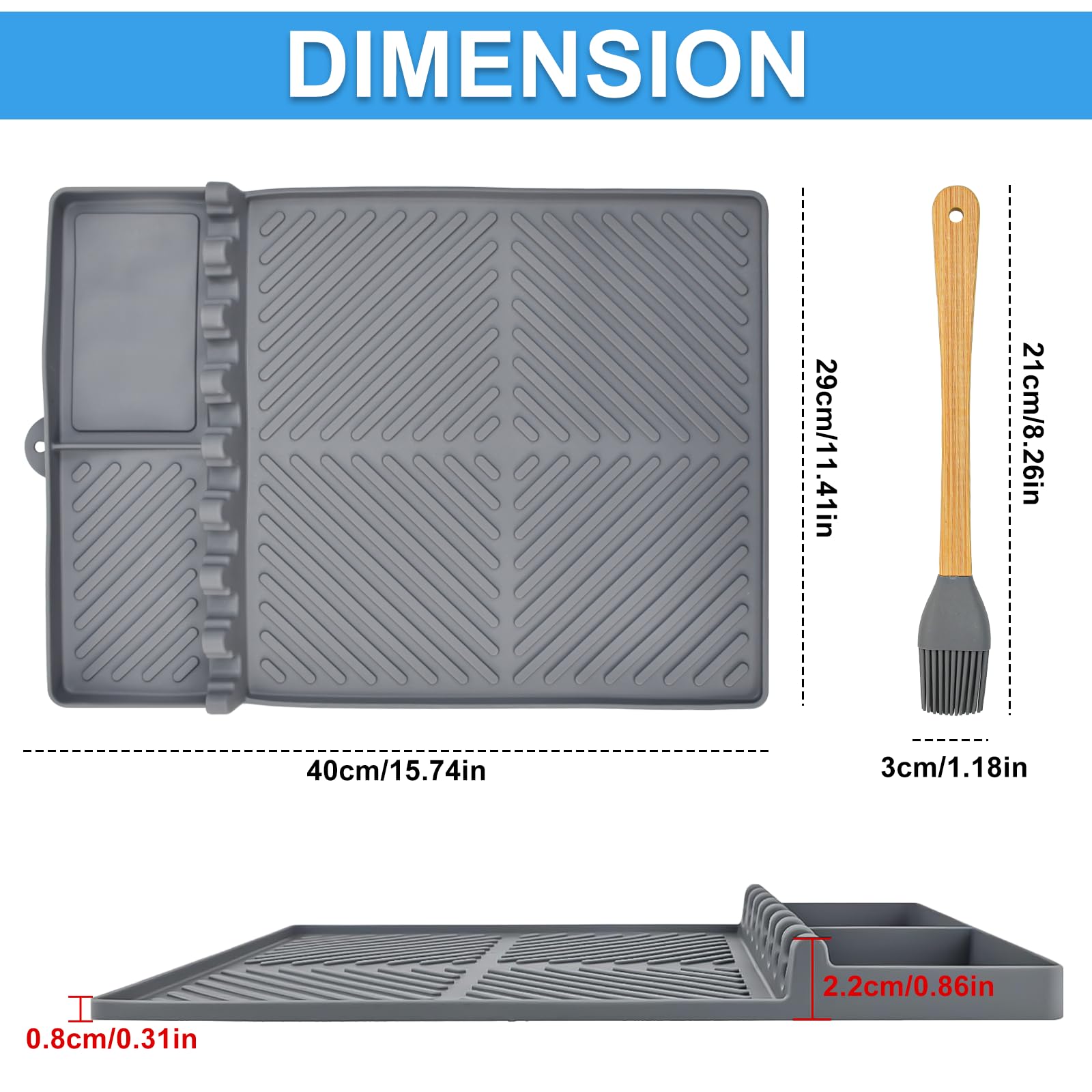 Alfombrilla de Silicona para Parrilla de Barbacoa con 1 Cepillo Tapete de Silicona Alimentaria para Estante Lateral de Barbacoa para Tener Utensilios a Mano y Mantener Ordenado y Limpio