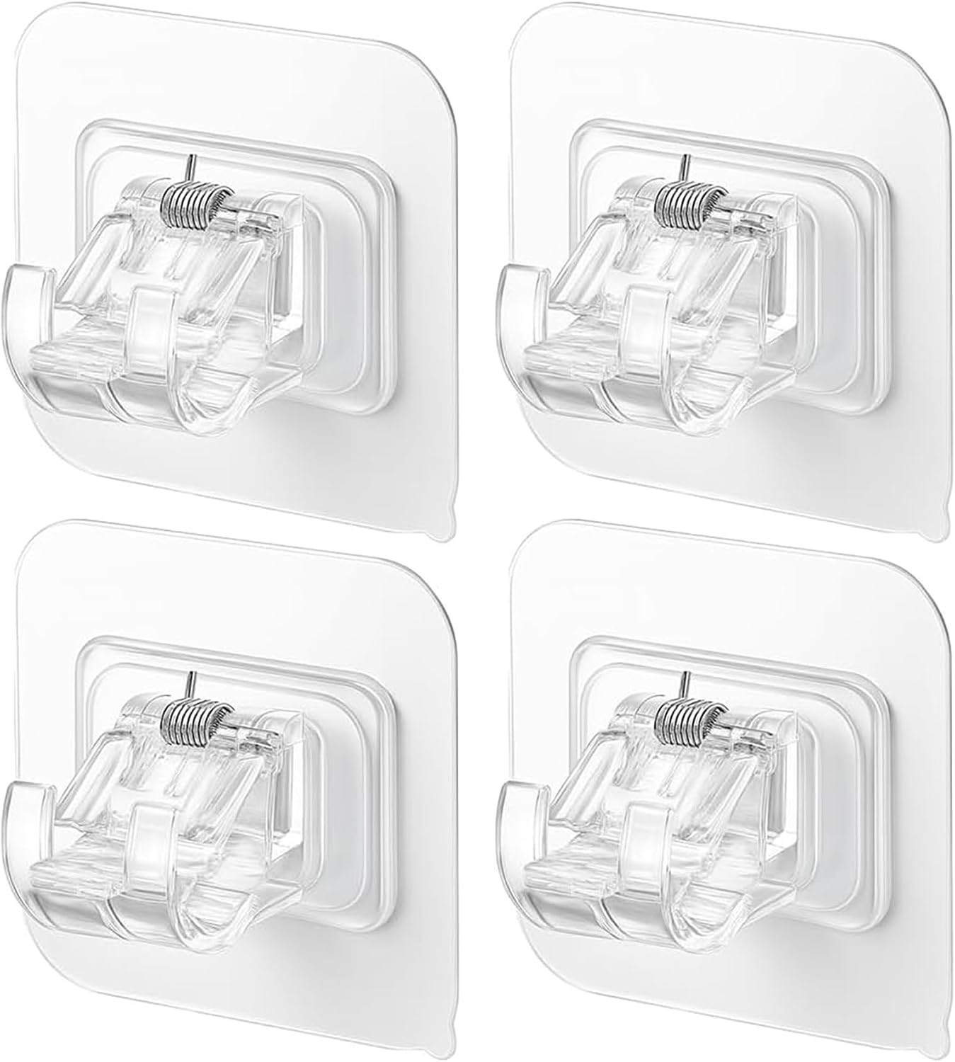 4 Pcs No Drill Curtain Rod Brackets - Nail Free Adjustable for Bathroom Kitchen Home Bathroom Hotel Use - Self-Adhesive Curtain Rod Holder Hooks , Curtain Pole Wall Brackets (4)