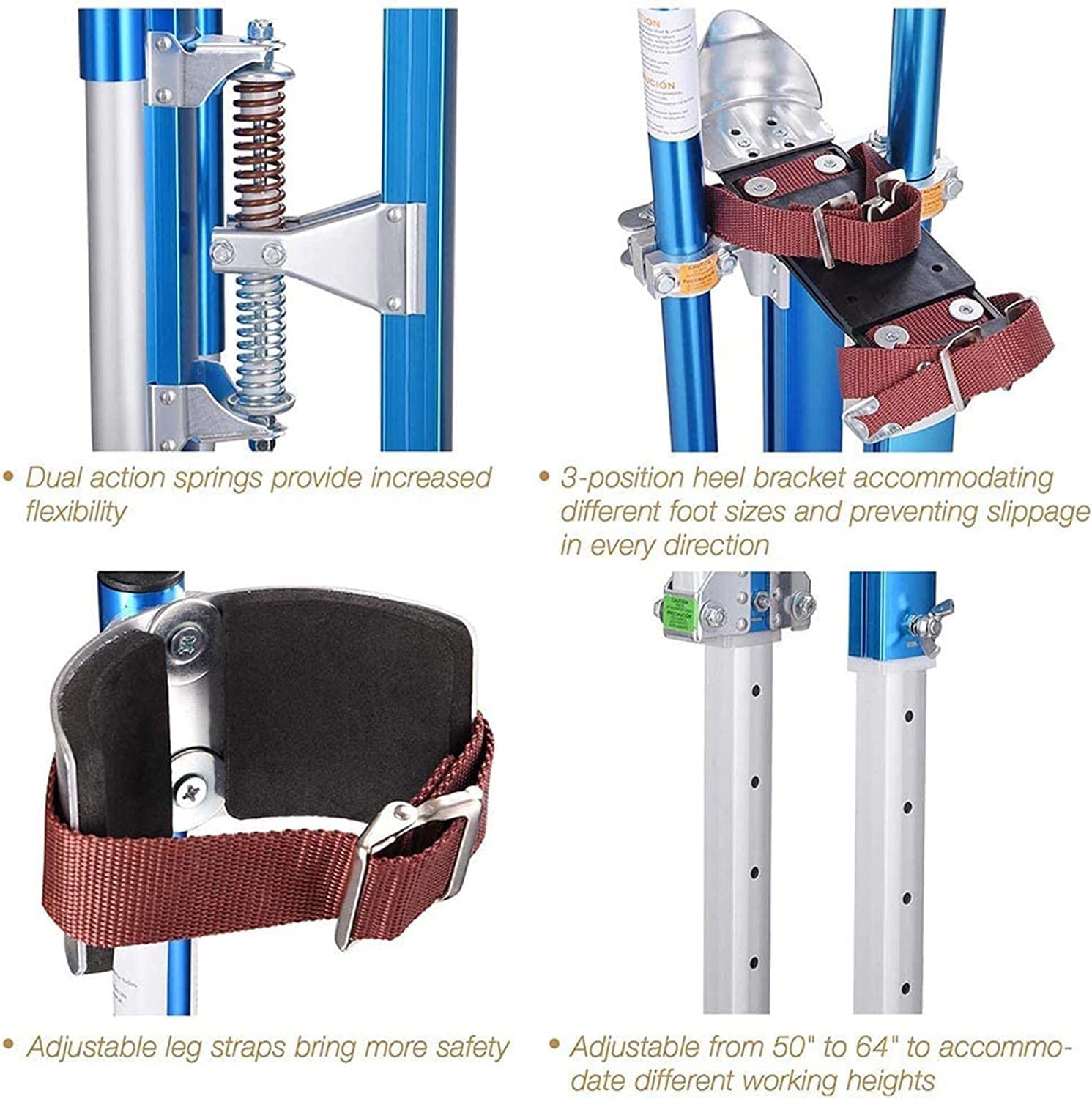Szczudła do płyt gipsowo-kartonowych 50"- 64" Szczudła dekoracyjne Regulowane aluminiowe Szczudła budowlane Szczudła tynkarskie Szczudła robocze dla gipsomistrzów Instalatorów sufitów Malarzy